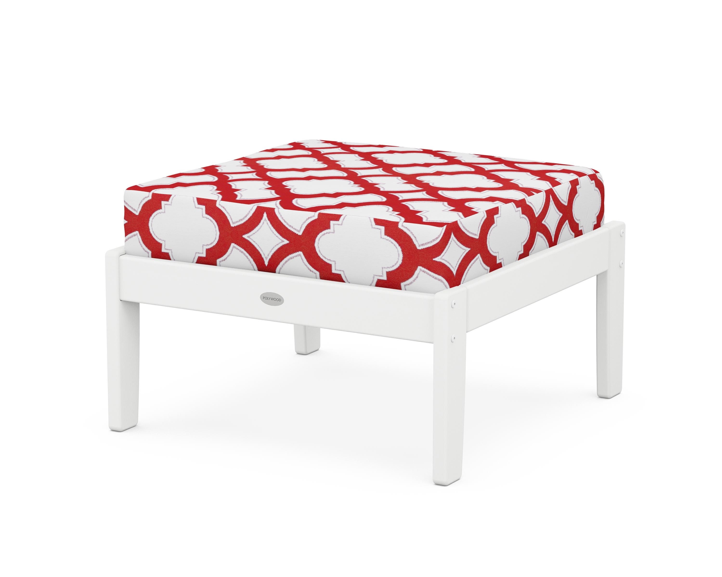POLYWOOD® Braxton Deep Seating Ottoman in White / Trellis Crimson