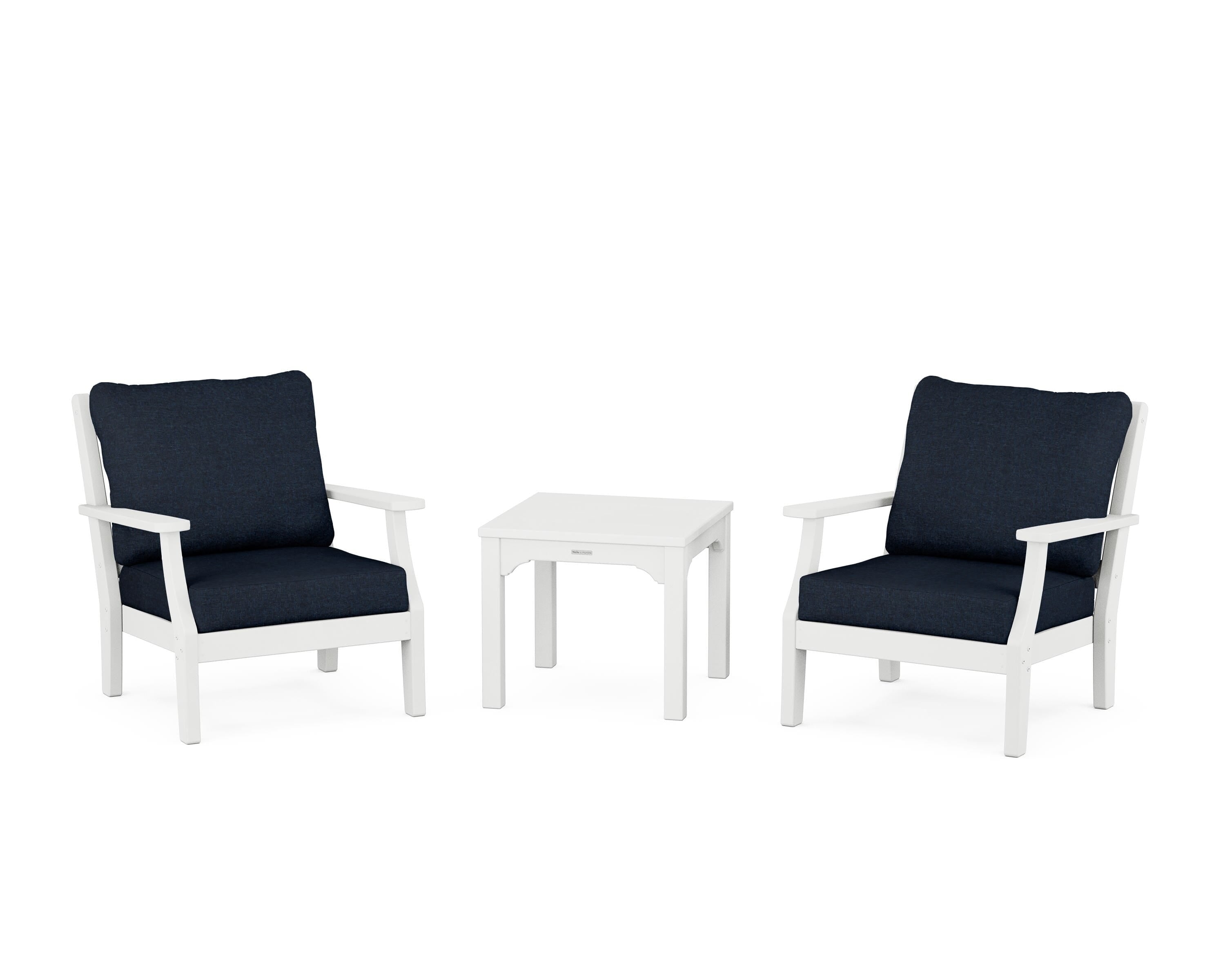 Martha Stewart by POLYWOOD® Chinoiserie 3-Piece Deep Seating Set in White / Marine Indigo
