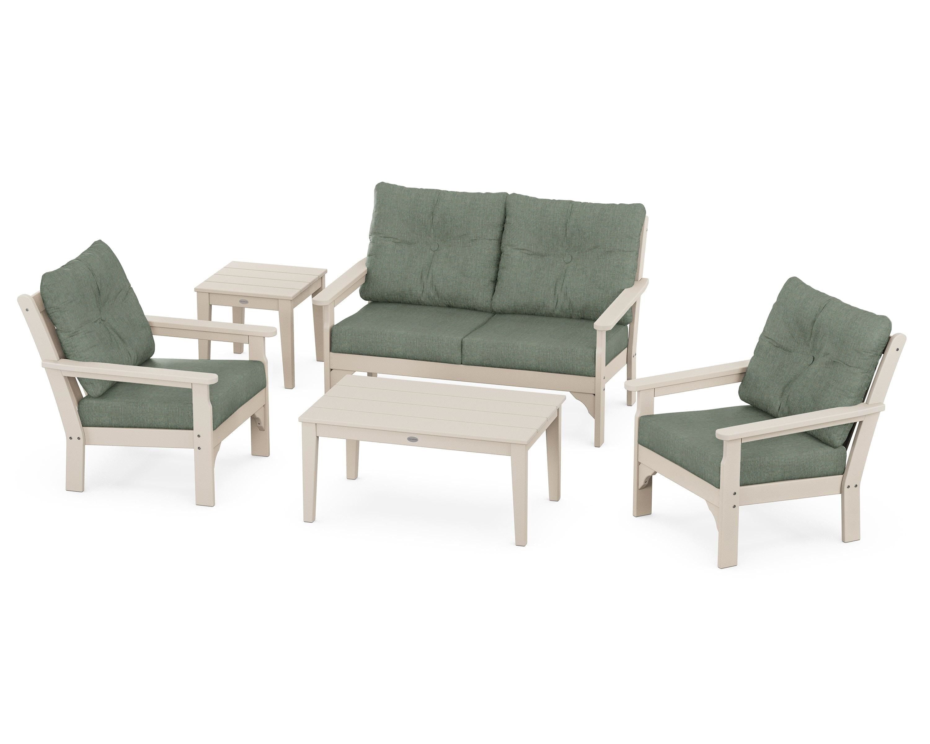 POLYWOOD® Vineyard 5-Piece Deep Seating Set in Sand / Cast Sage