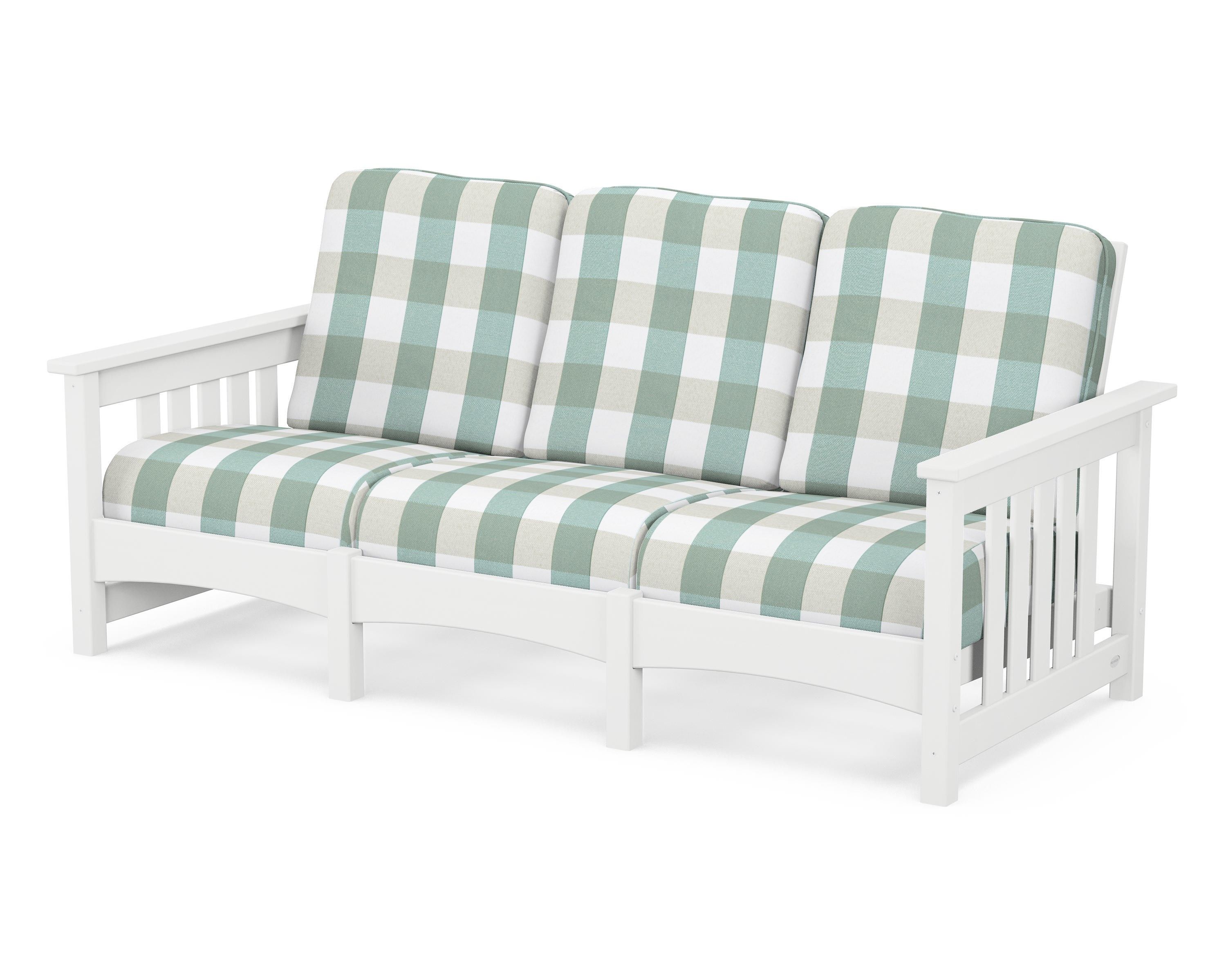 POLYWOOD® Club Mission Sofa in White / Buffalo Plaid Glacier Spa