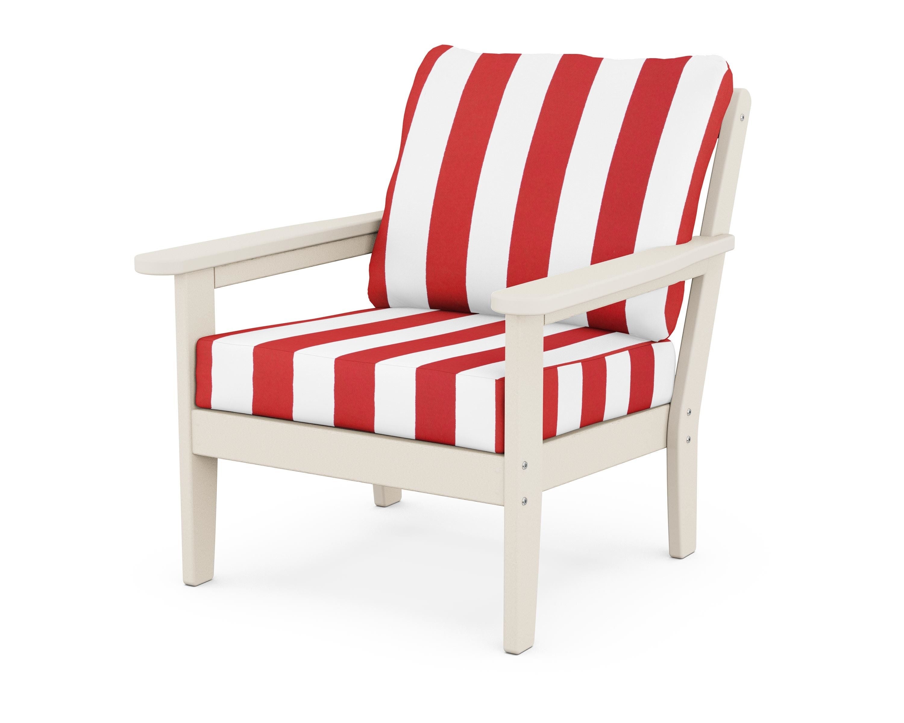 Country Living Cottage Deep Seating Chair in Sand / Cabana Stripe Crimson