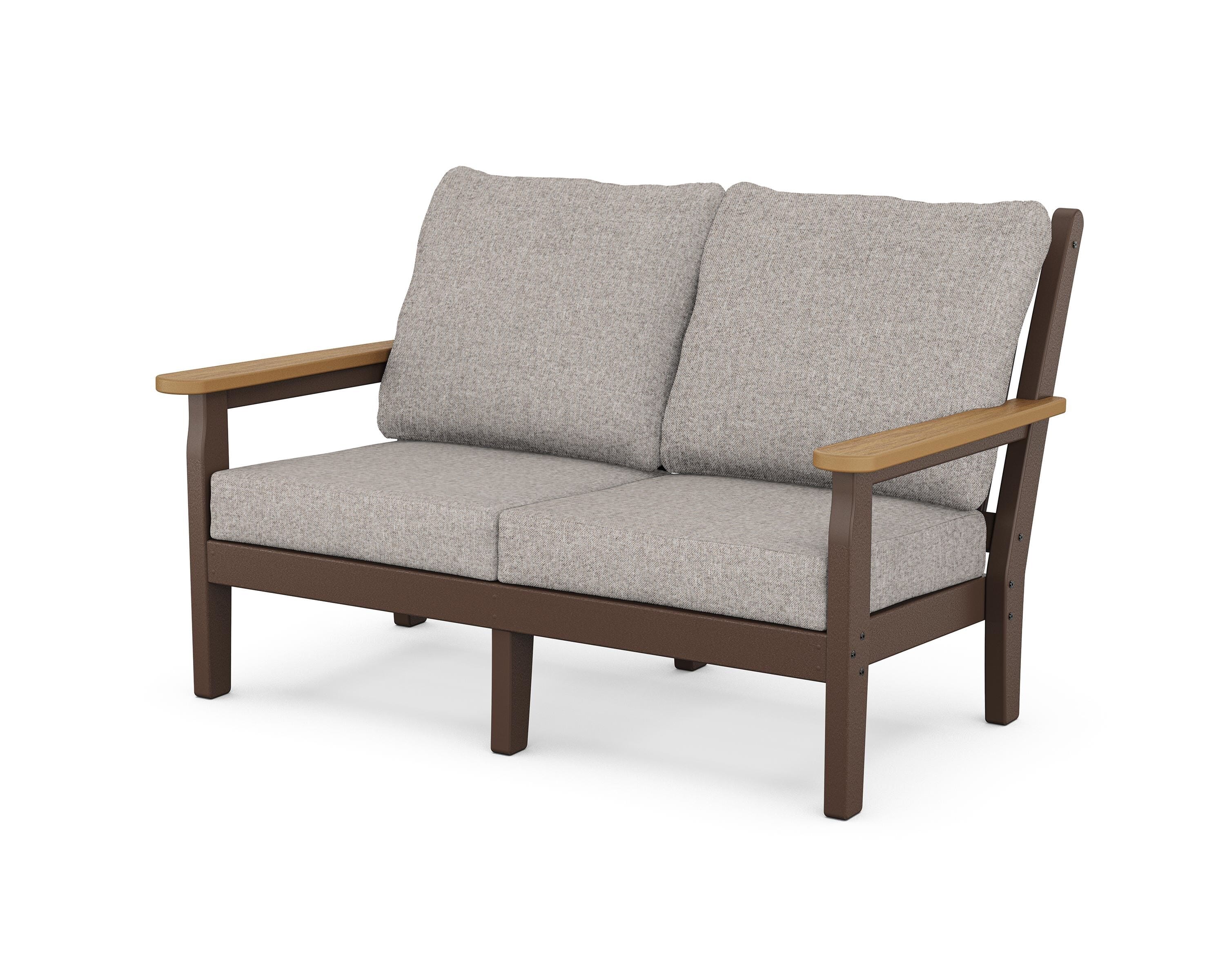 POLYWOOD® Chippendale Deep Seating Loveseat in Mahogany / Natural / Weathered Tweed