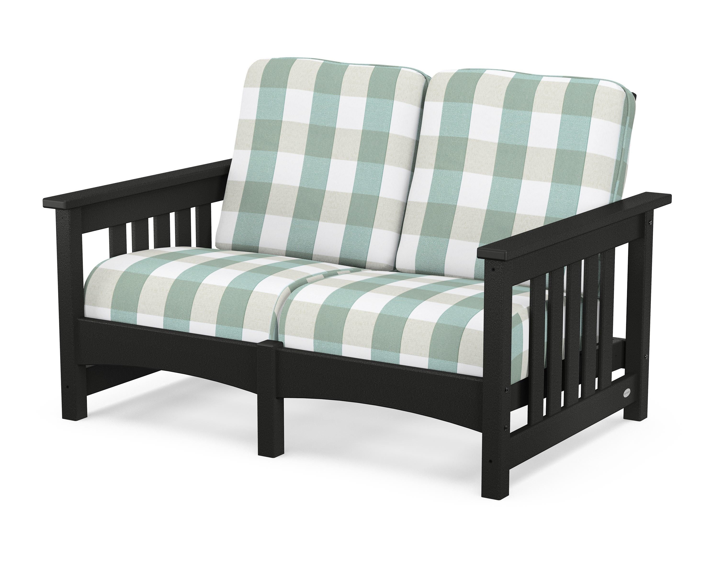 POLYWOOD® Club Mission Loveseat in Black / Buffalo Plaid Glacier Spa