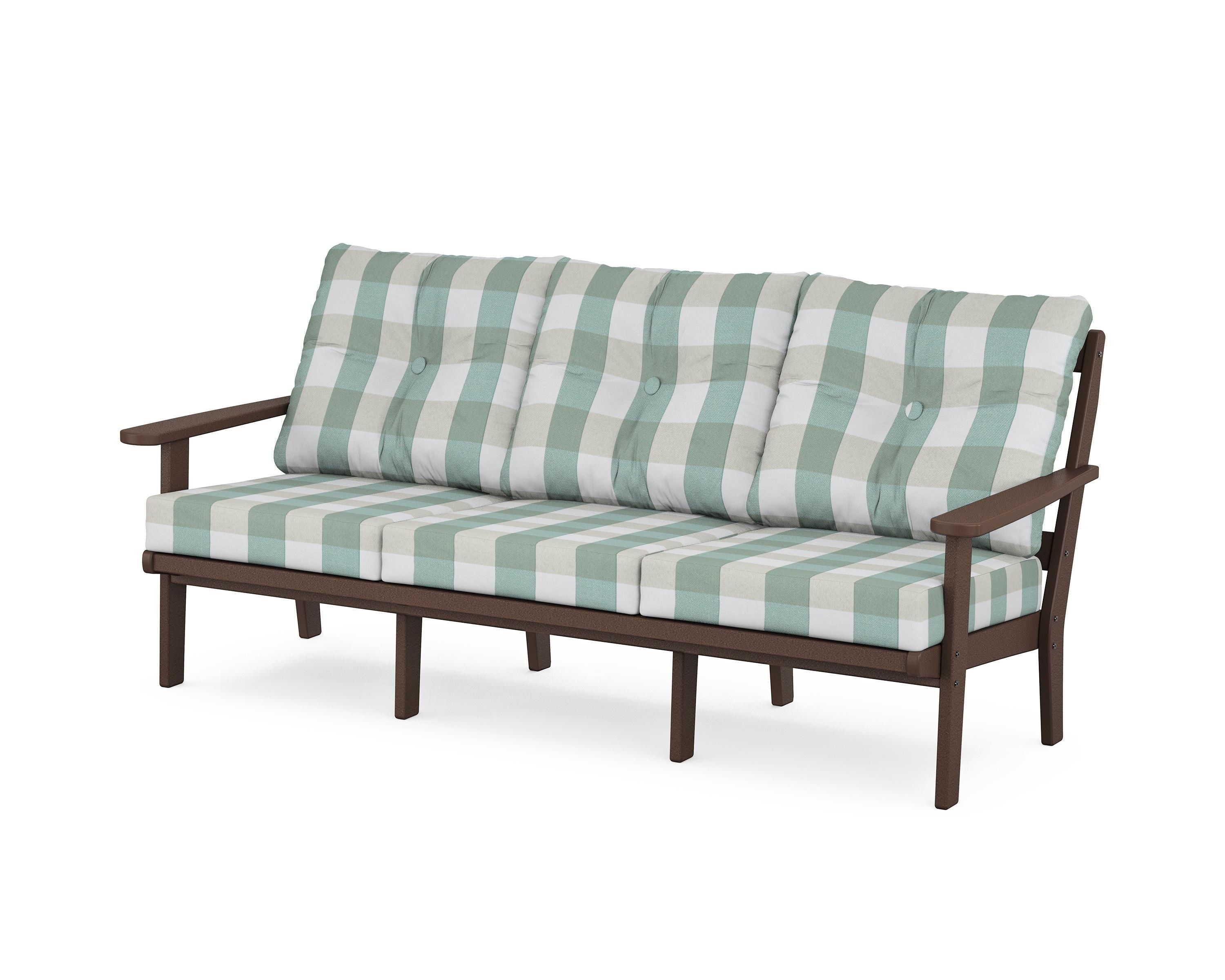 POLYWOOD® Mission Deep Seating Sofa in Mahogany / Buffalo Plaid Glacier Spa