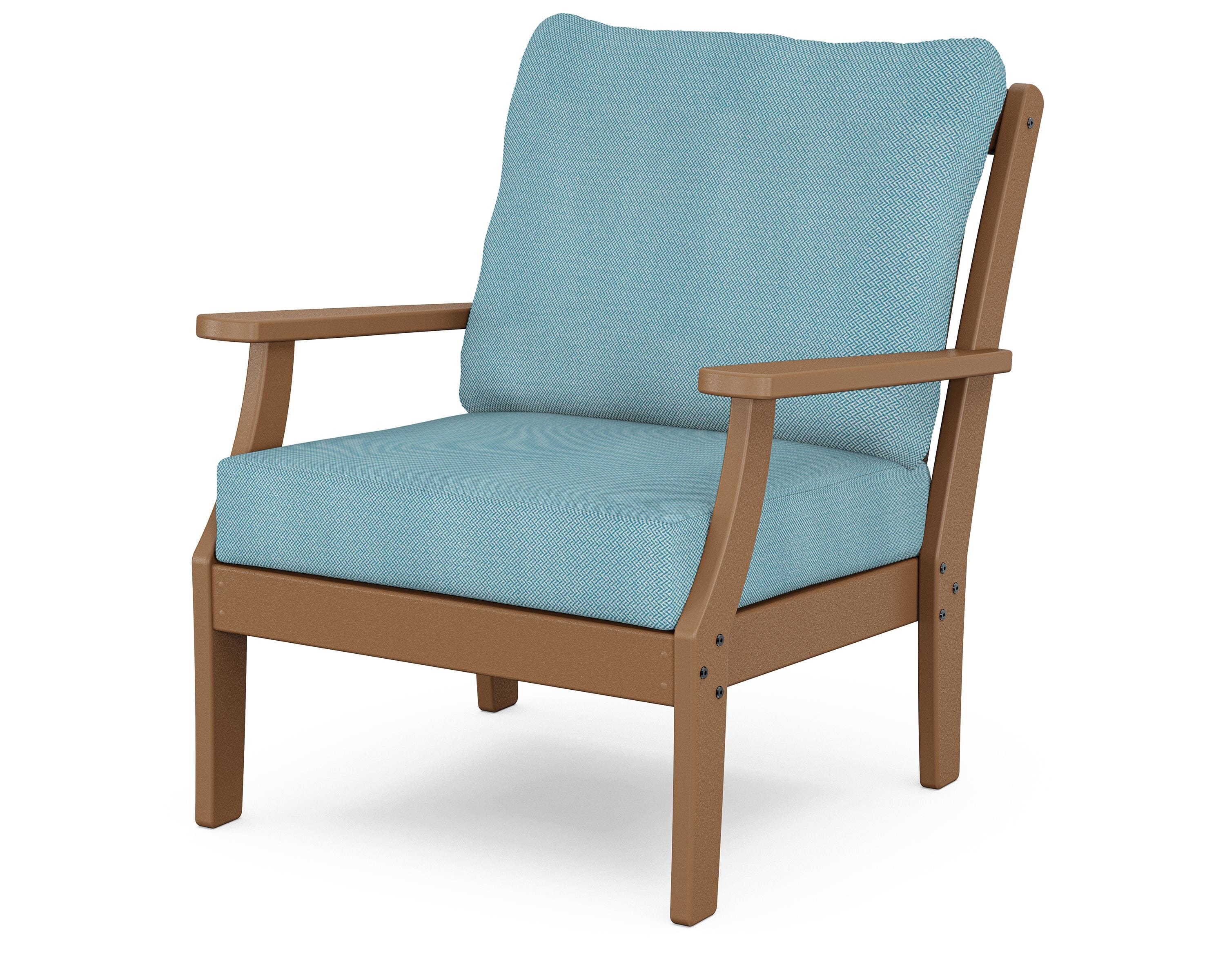 POLYWOOD® Braxton Deep Seating Chair in Teak / Lattice Sky Blue