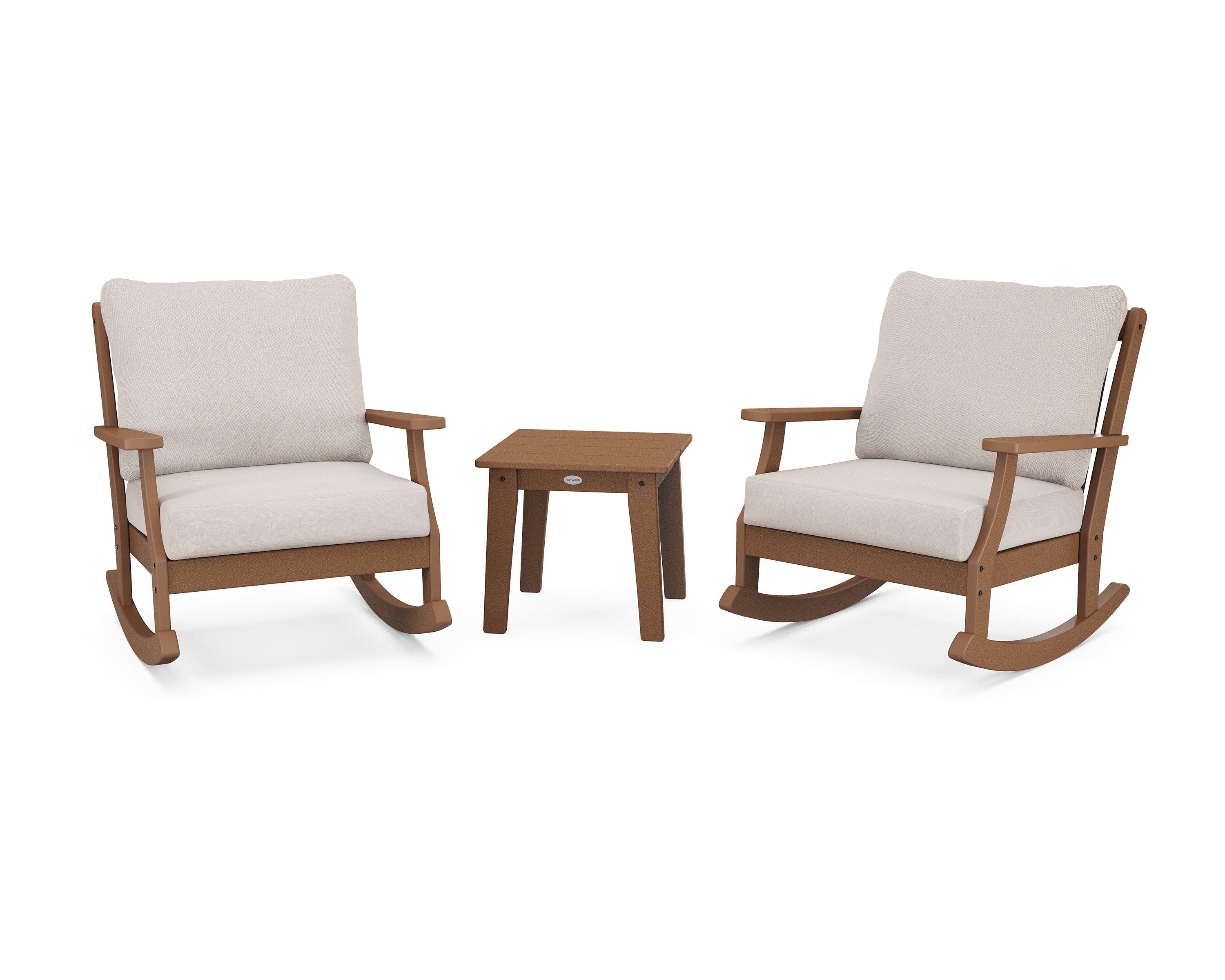 POLYWOOD® Braxton 3-Piece Deep Seating Rocker Set in Teak / Dune Burlap