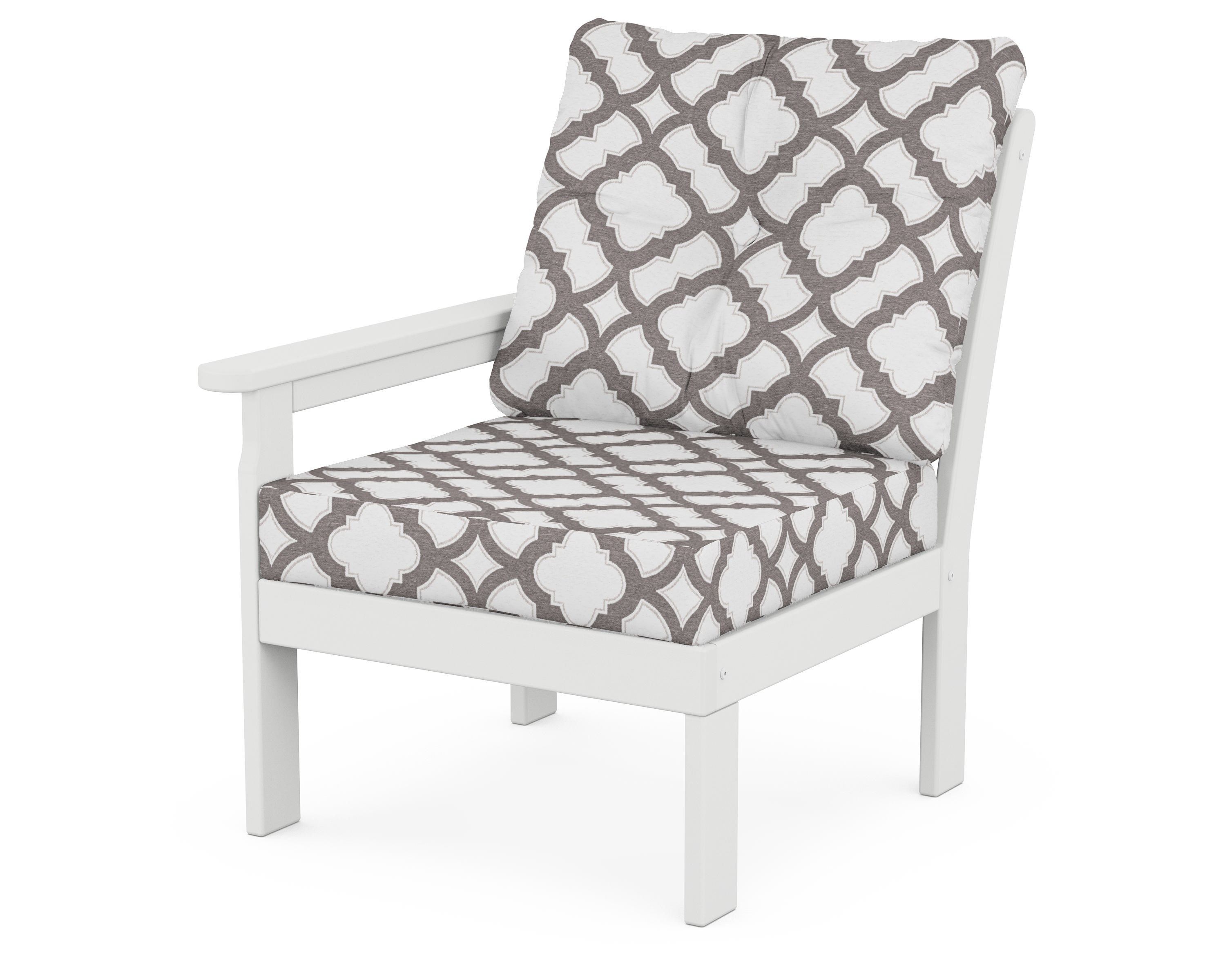POLYWOOD® Vineyard Modular Left Arm Chair in White / Trellis Grey Mist