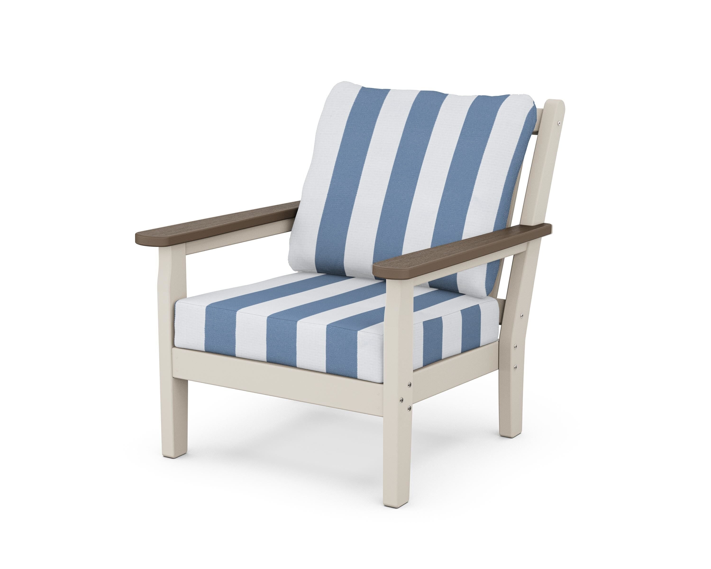 POLYWOOD® Chippendale Deep Seating Chair in Sand / Kona / Cabana Stripe Sky Blue