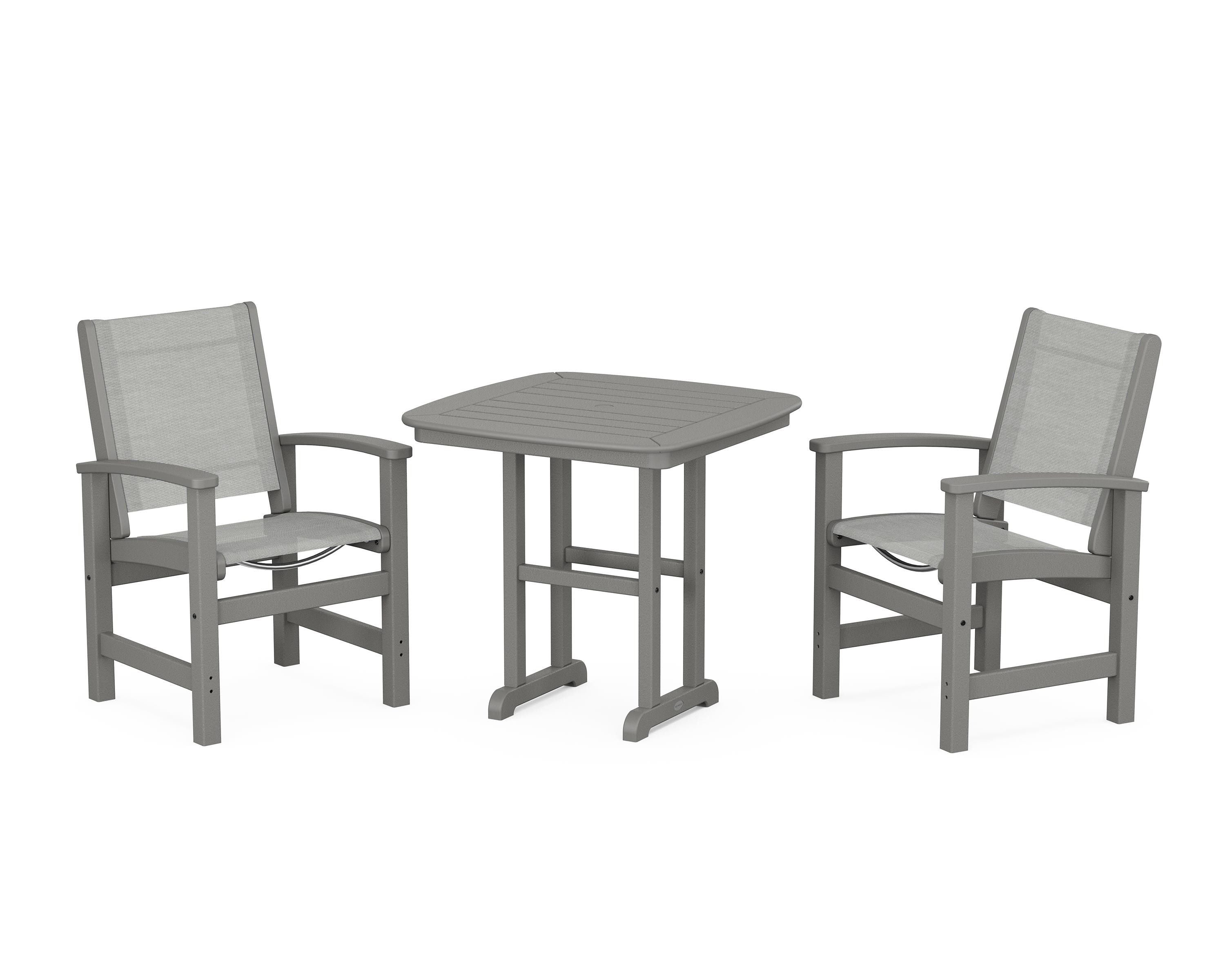 POLYWOOD® Coastal 3-Piece Dining Set in Slate Grey / Metallic Sling