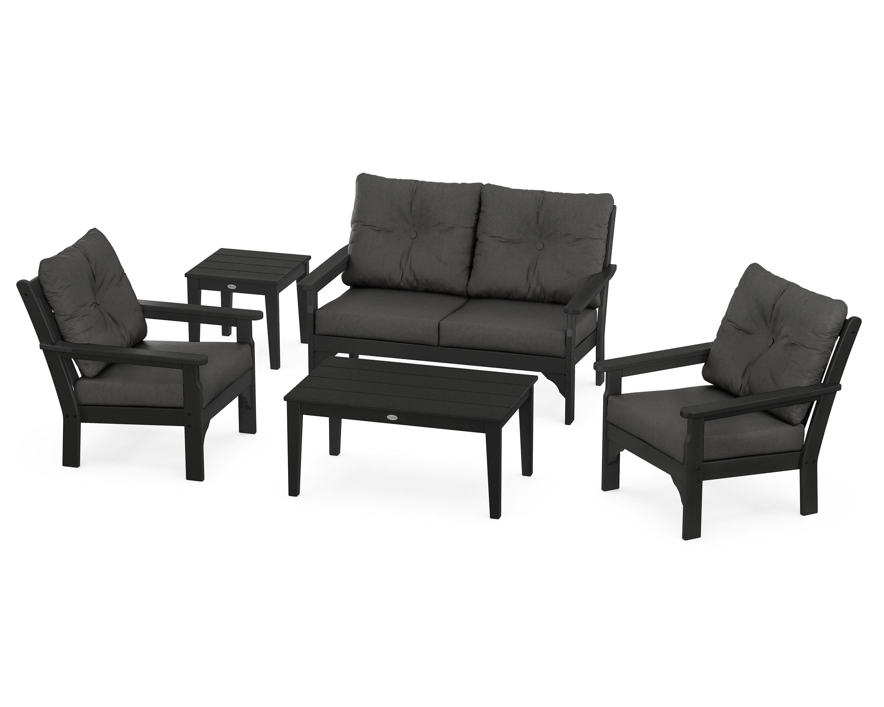 POLYWOOD® Vineyard 5-Piece Deep Seating Set in Black / Spectrum Carbon