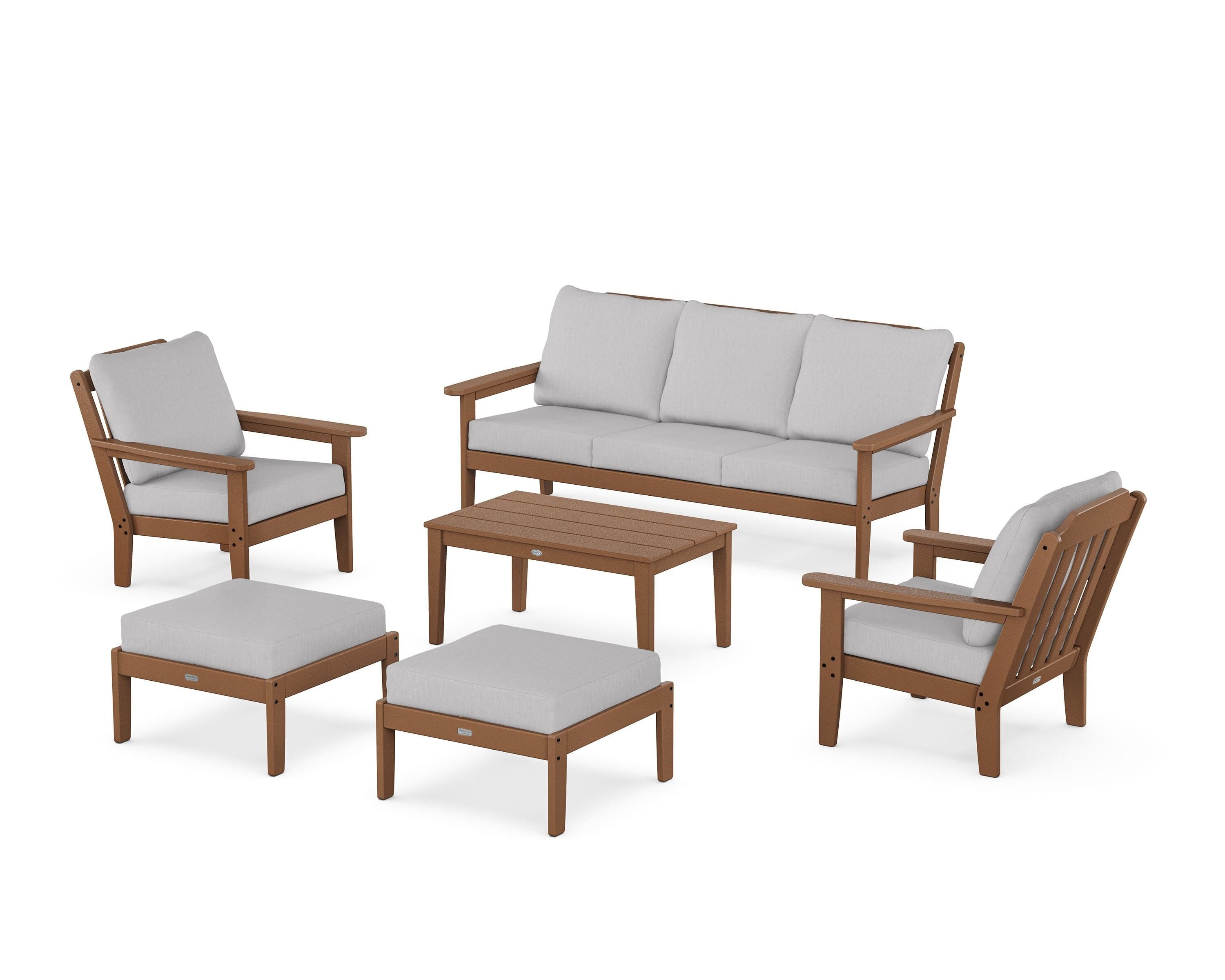 Country Living Cottage 6-Piece Lounge Sofa Set in Teak / Granite