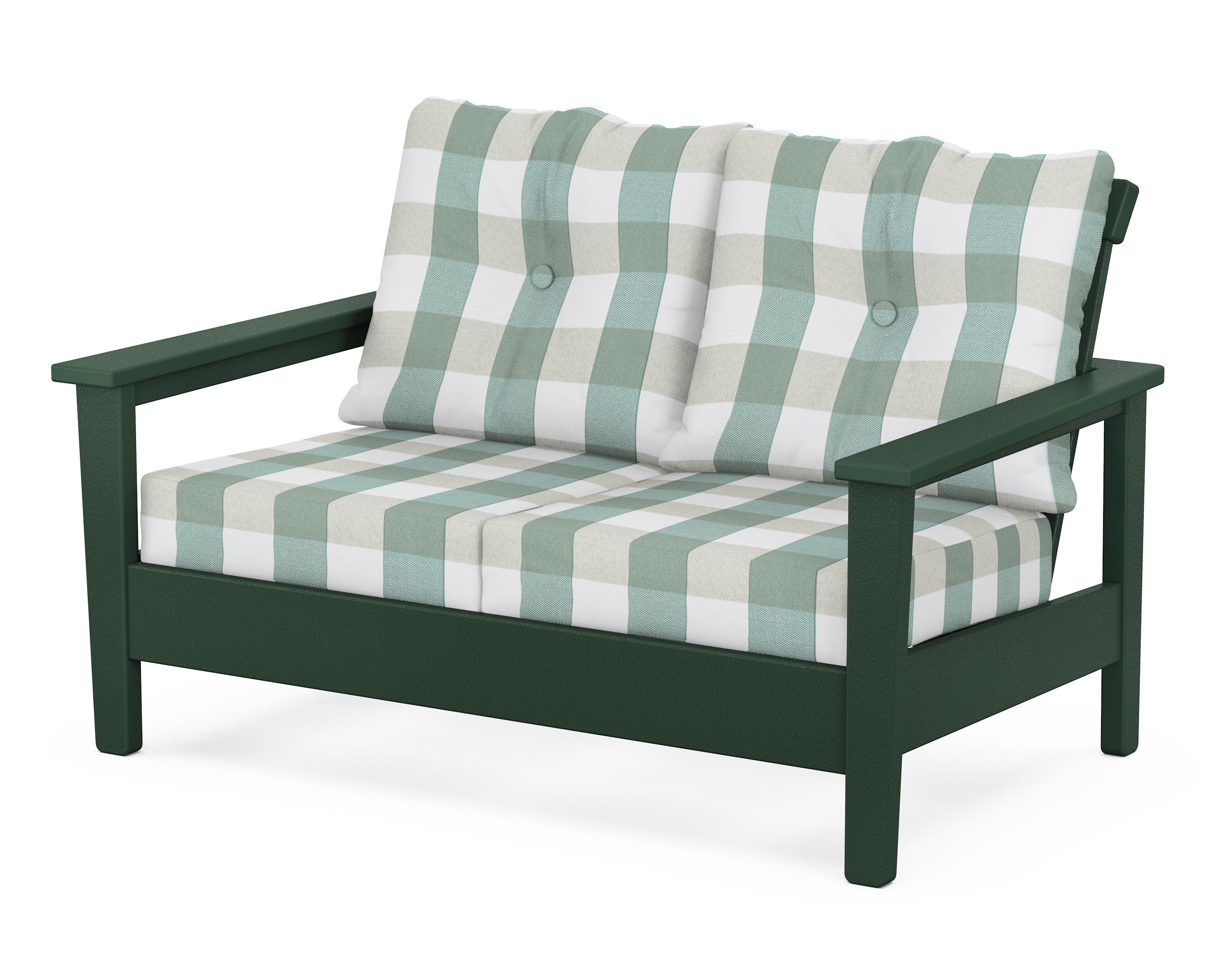 POLYWOOD® Prescott Deep Seating Loveseat in Green / Buffalo Plaid Glacier Spa
