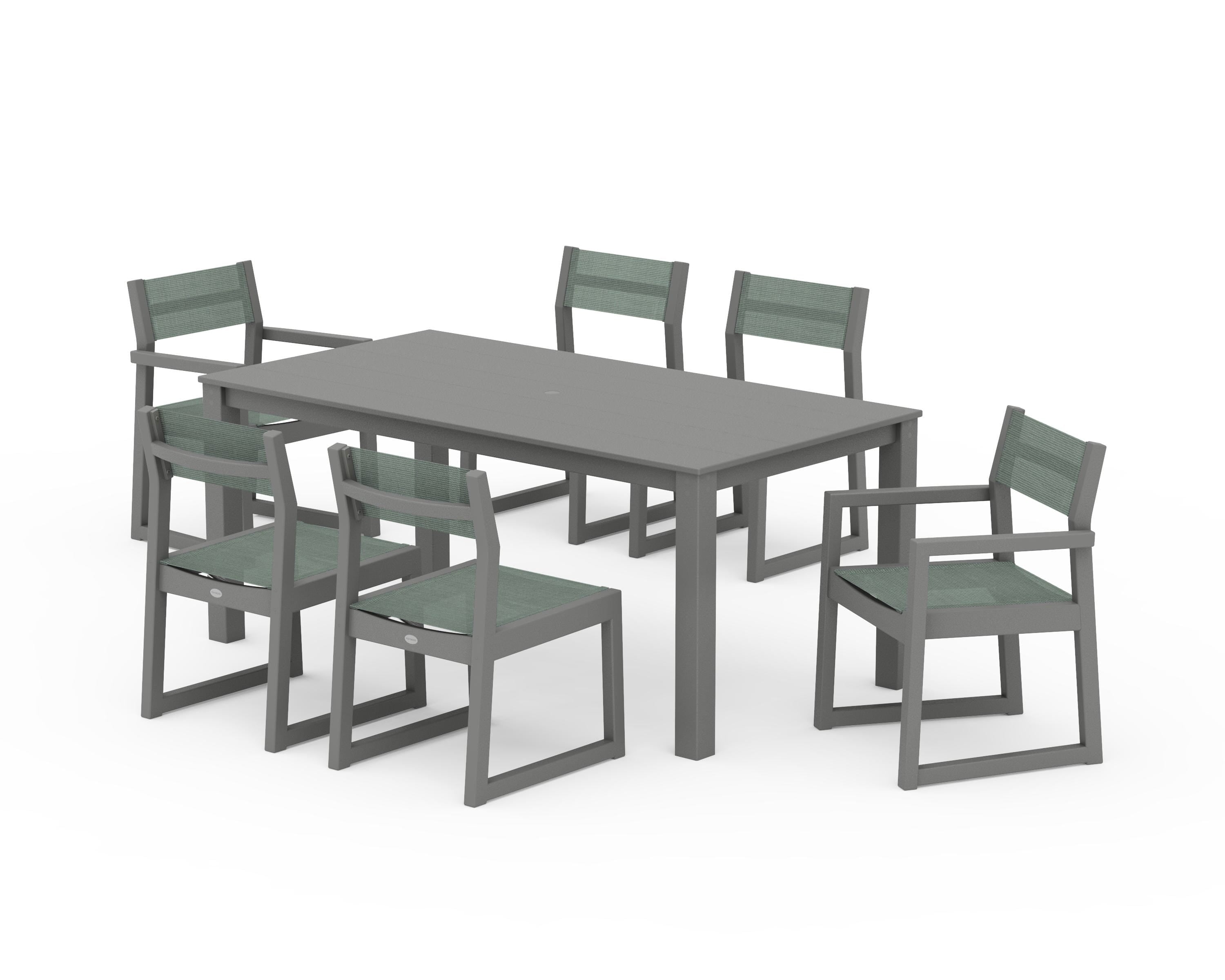 POLYWOOD® EDGE Sling 7-Piece Parsons Dining Set in Slate Grey / Dupioni Sea Mist Sling