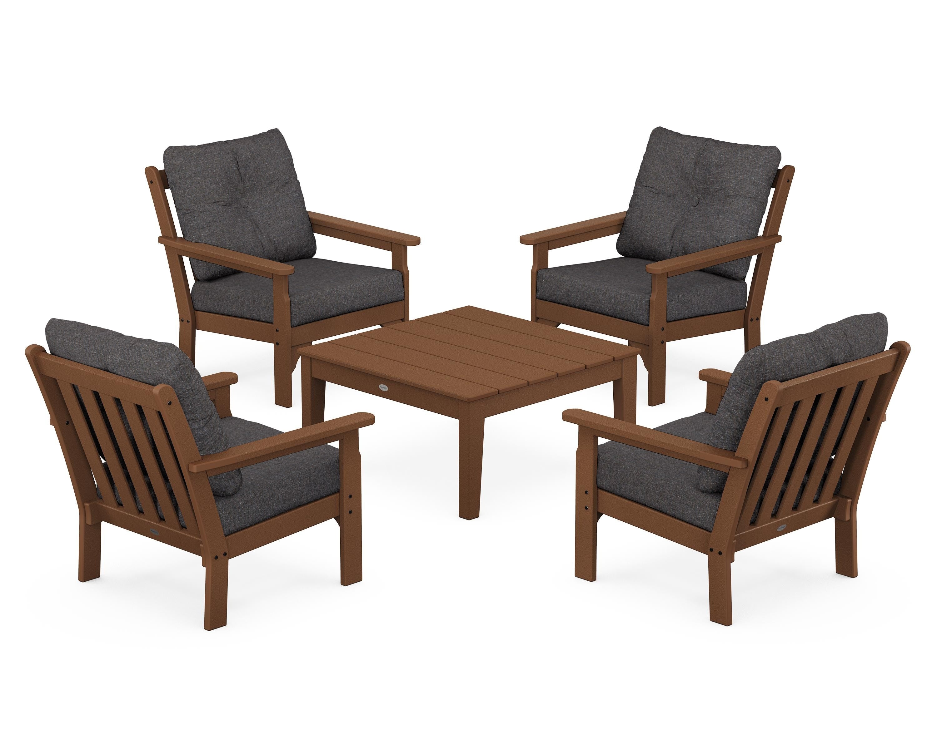 POLYWOOD® Vineyard 5-Piece Deep Seating Conversation Set in Teak / Ash Charcoal