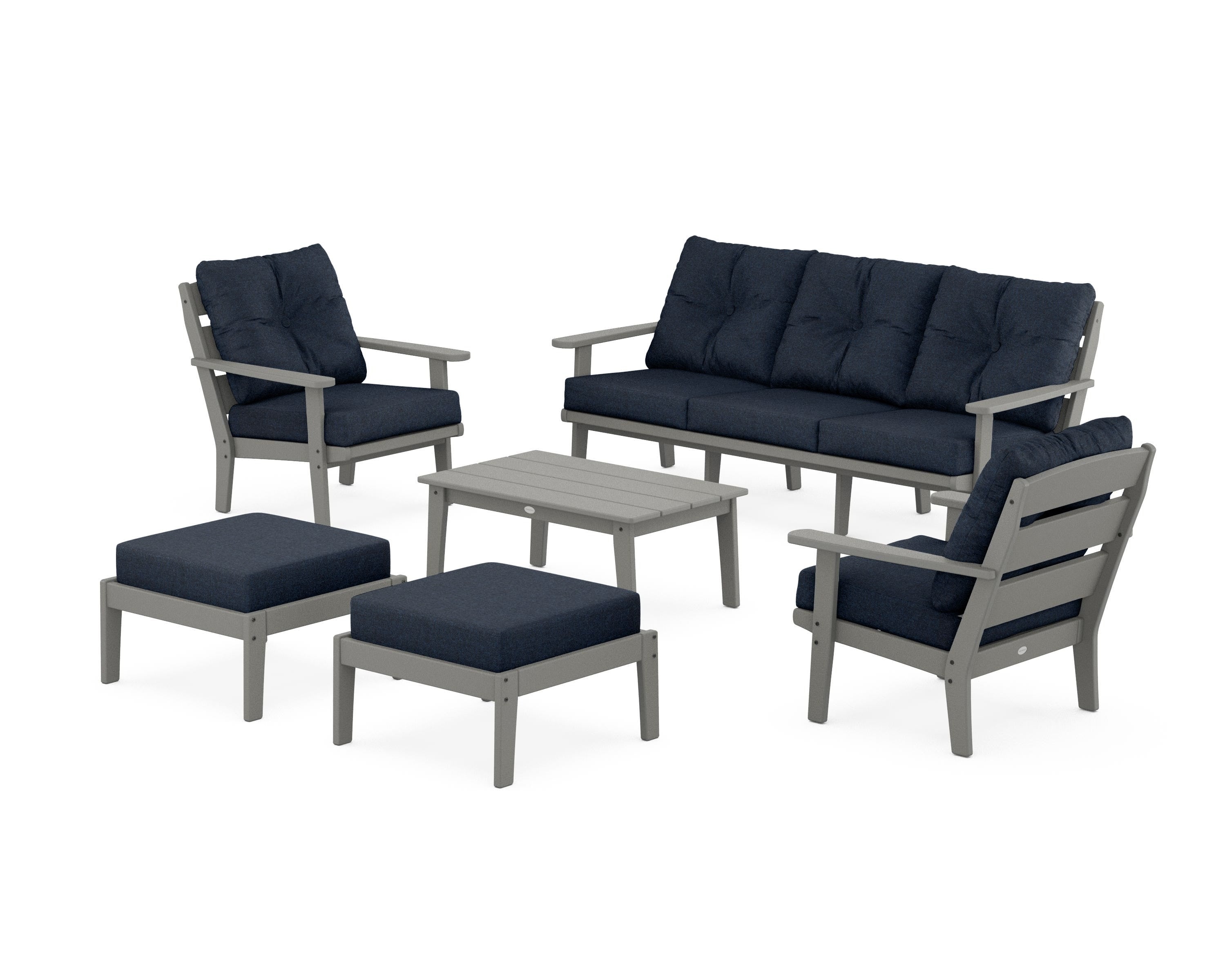 POLYWOOD® Lakeside 6-Piece Lounge Sofa Set in Slate Grey / Marine Indigo
