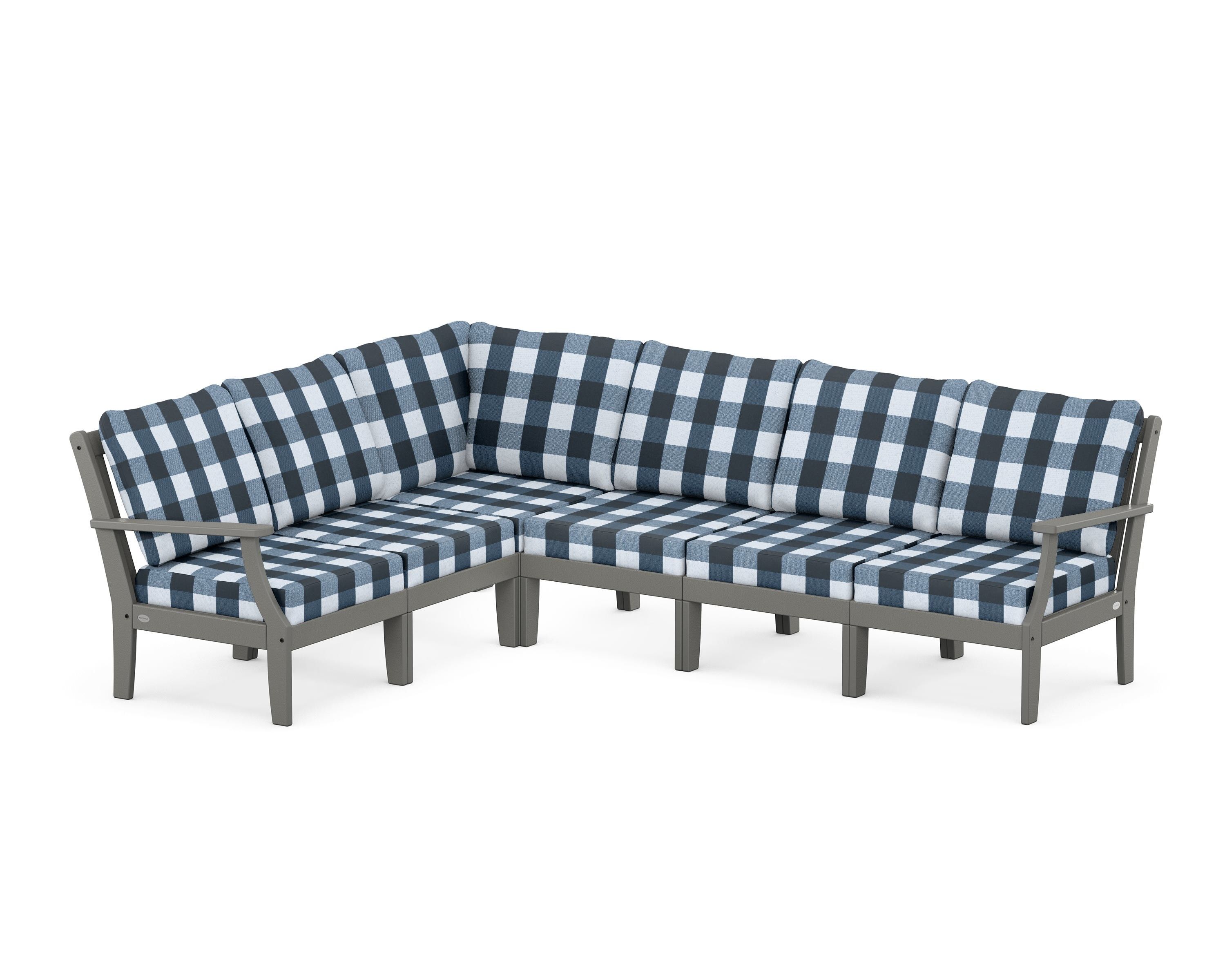 POLYWOOD® Braxton Modular 6-Piece Deep Seating Set in Slate Grey / Buffalo Plaid Marine Indigo