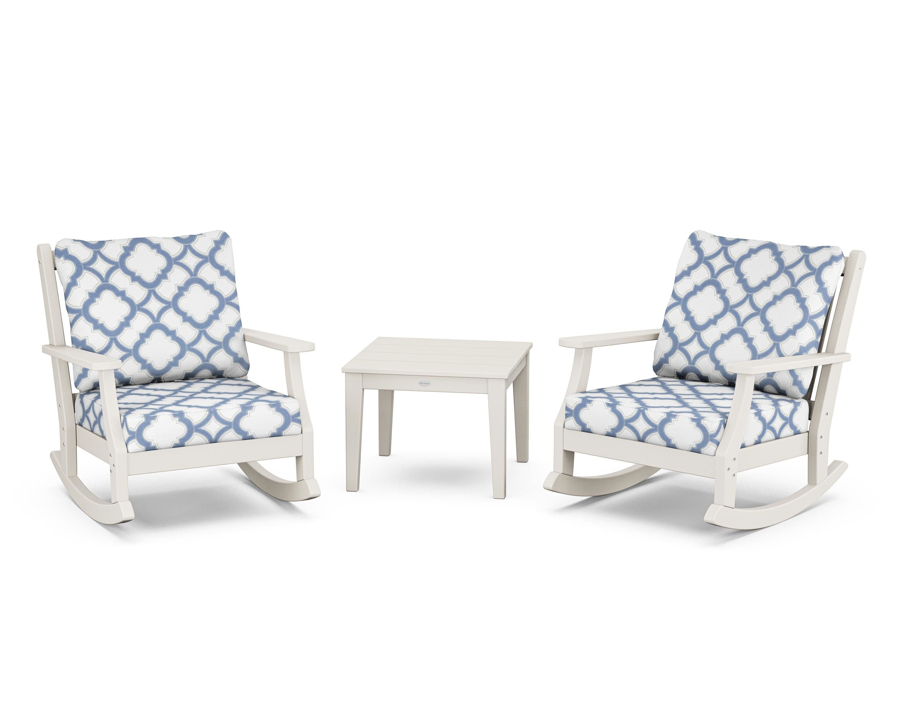 Country Living Wovendale 3-Piece Deep Seating Rocker Set in Sand / Trellis Sky Blue