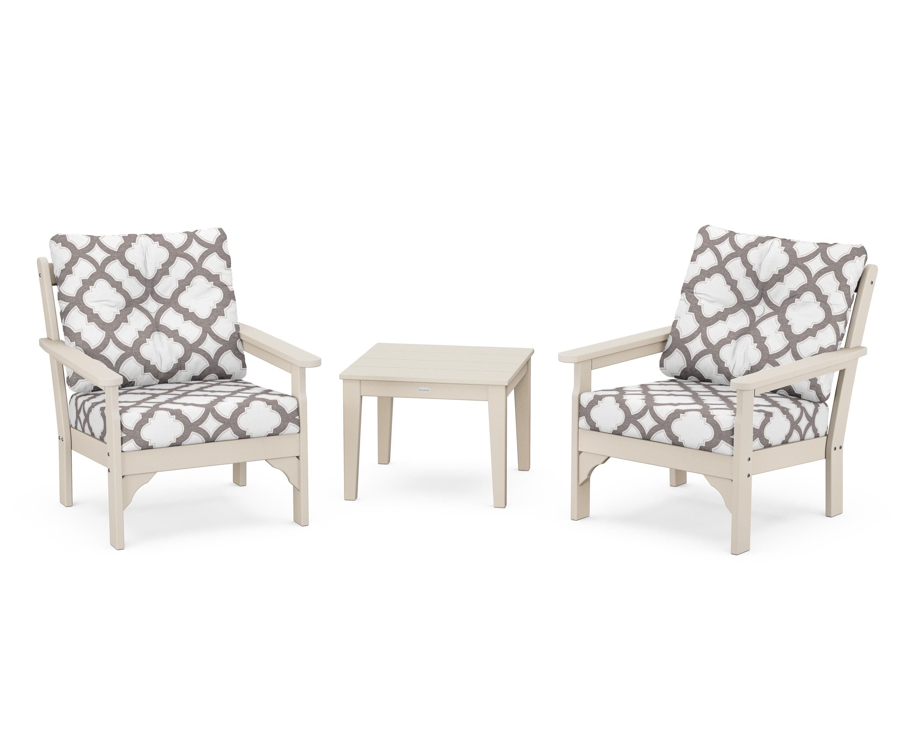 POLYWOOD® Vineyard 3-Piece Deep Seating Set in Sand / Trellis Grey Mist