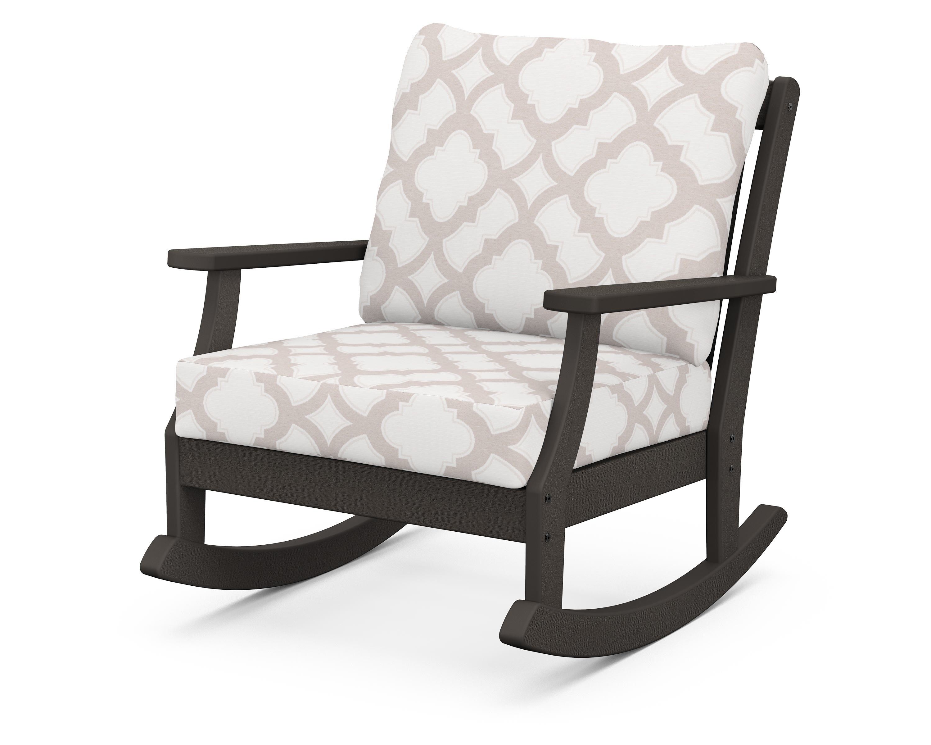 POLYWOOD® Braxton Deep Seating Rocking Chair in Vintage Coffee / Trellis Dune Burlap