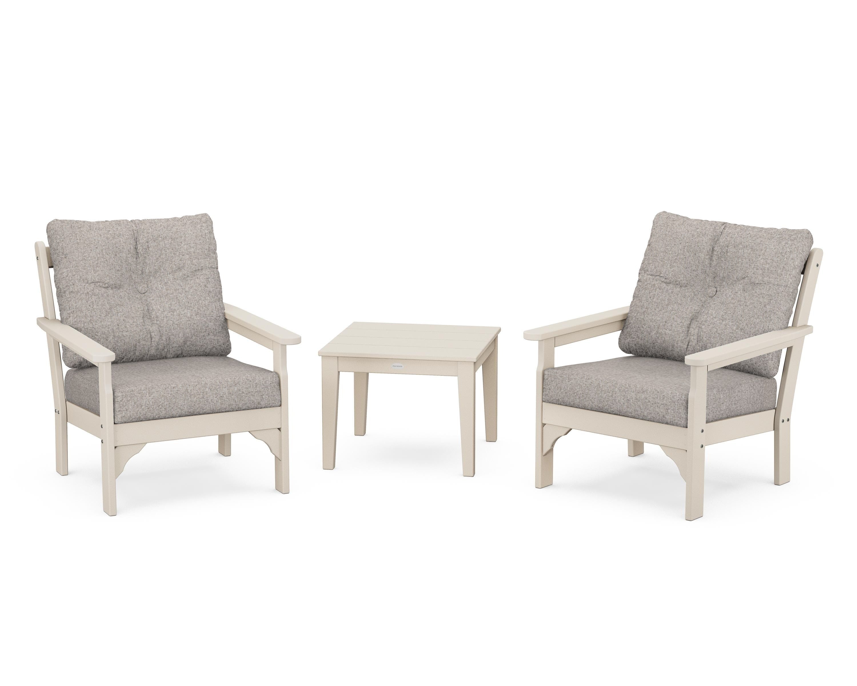 POLYWOOD® Vineyard 3-Piece Deep Seating Set in Sand / Weathered Tweed