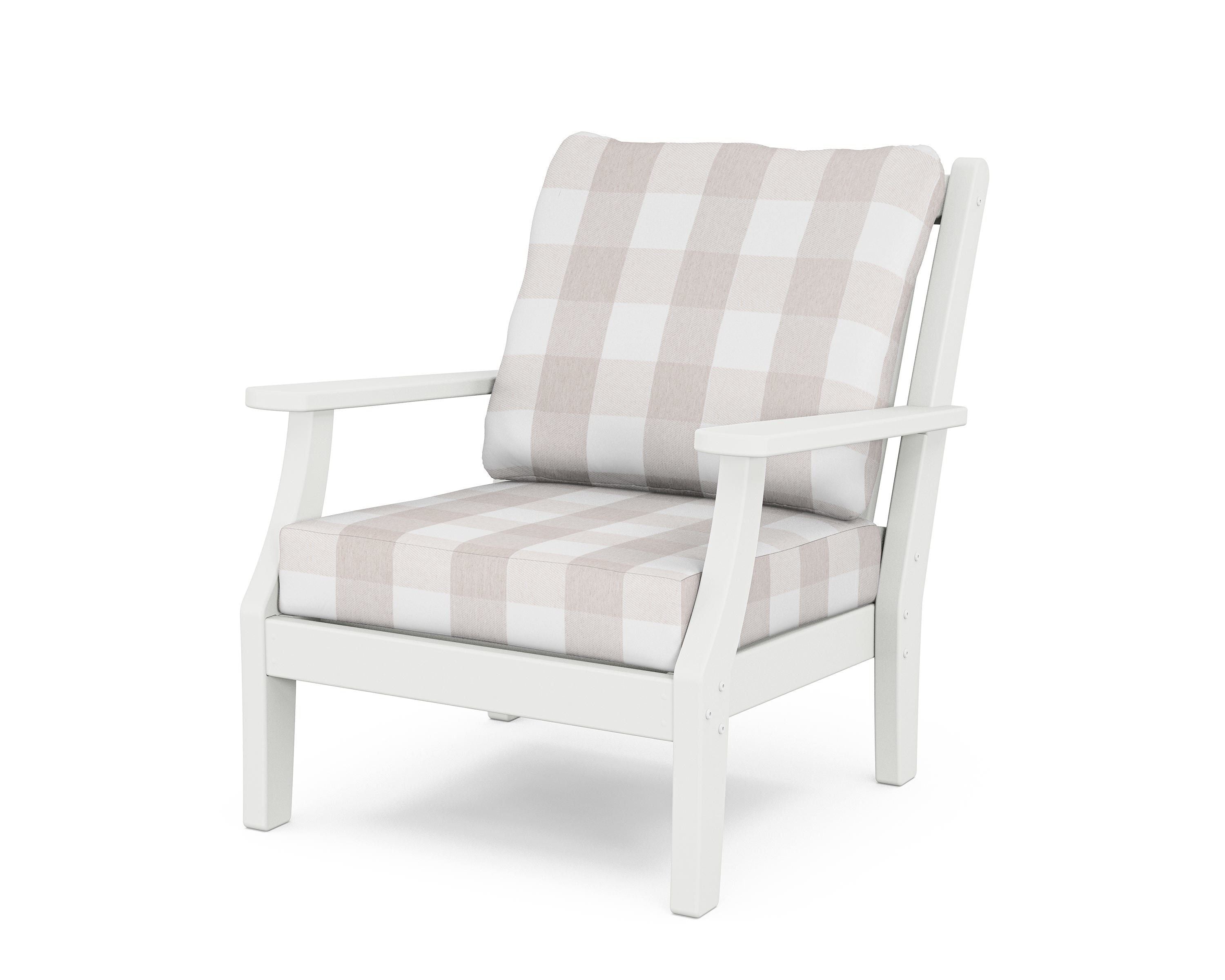 Country Living Wovendale Deep Seating Chair in White / Buffalo Plaid Dune Burlap