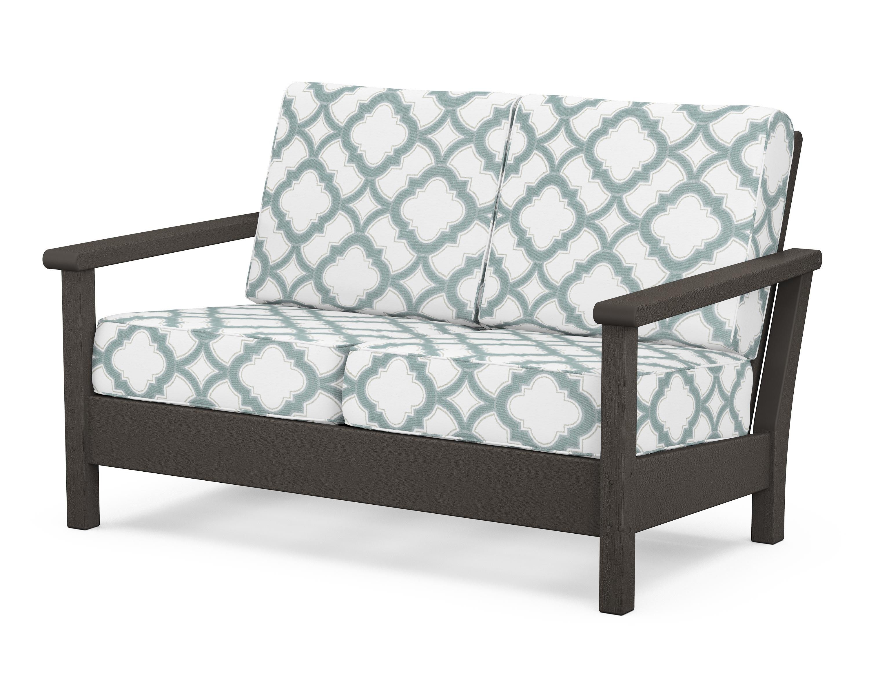 POLYWOOD® Harbour Deep Seating Loveseat in Vintage Coffee / Trellis Glacier Spa