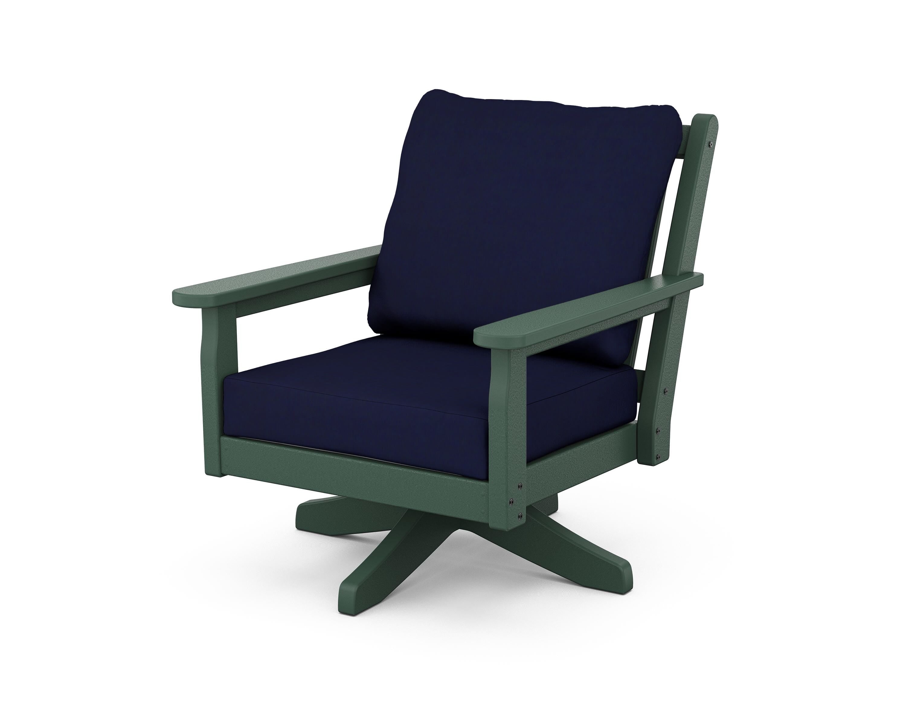 POLYWOOD® Chippendale Deep Seating Swivel Chair in Green / Navy