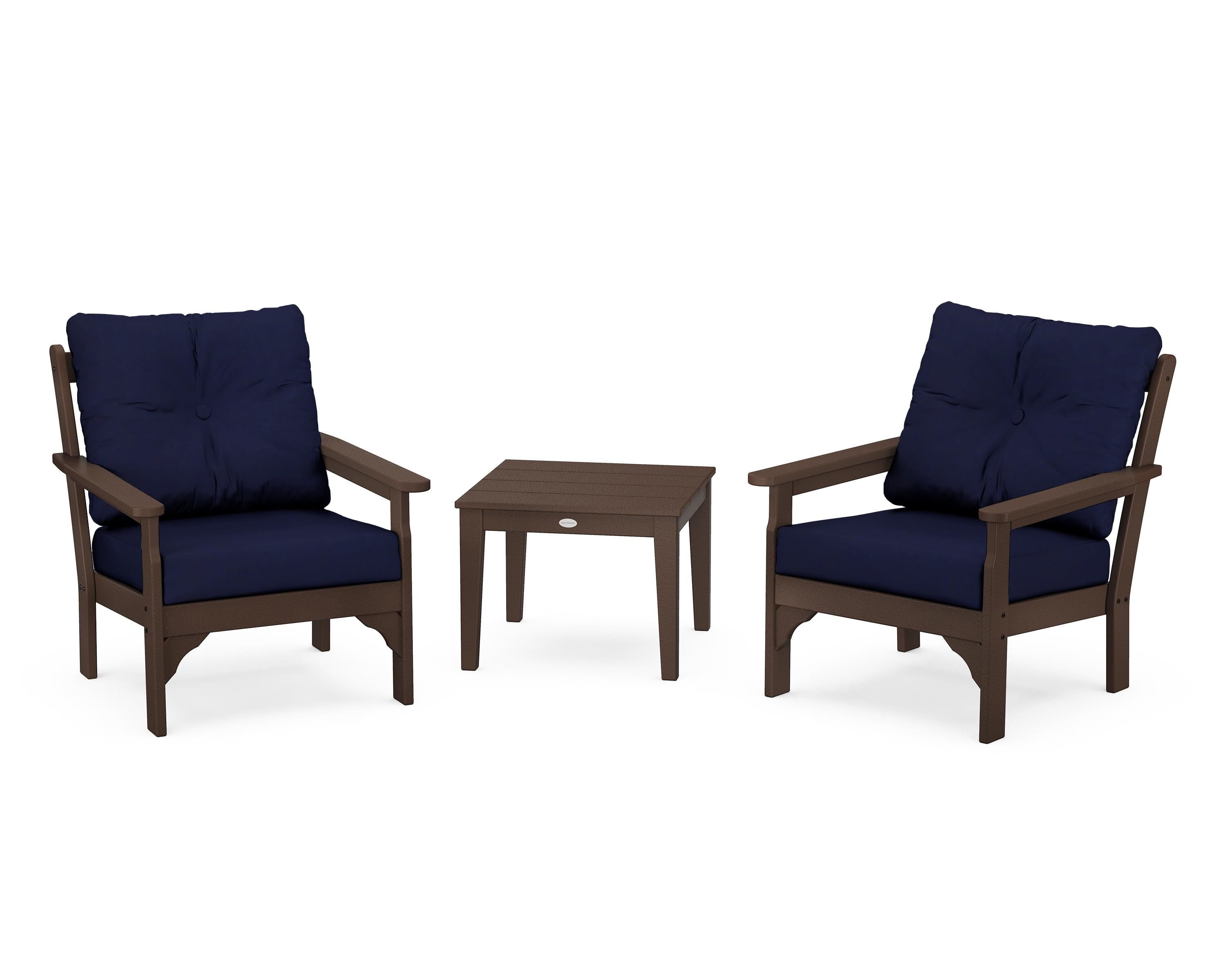POLYWOOD® Vineyard 3-Piece Deep Seating Set in Mahogany / Navy