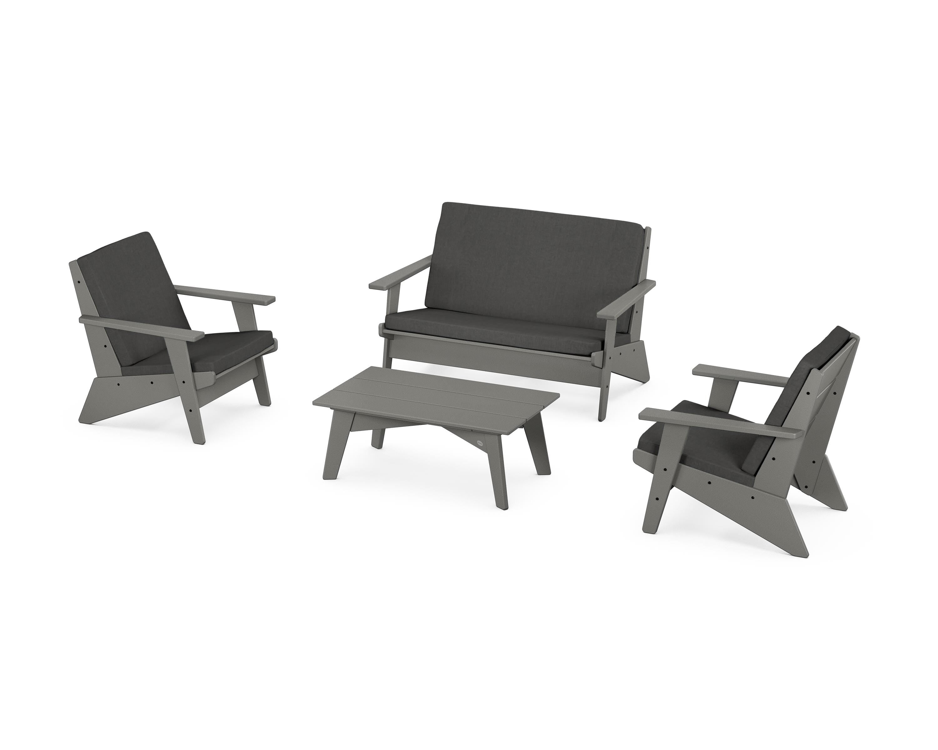 POLYWOOD® Riviera Modern Lounge 4-Piece Set in Slate Grey / Spectrum Carbon