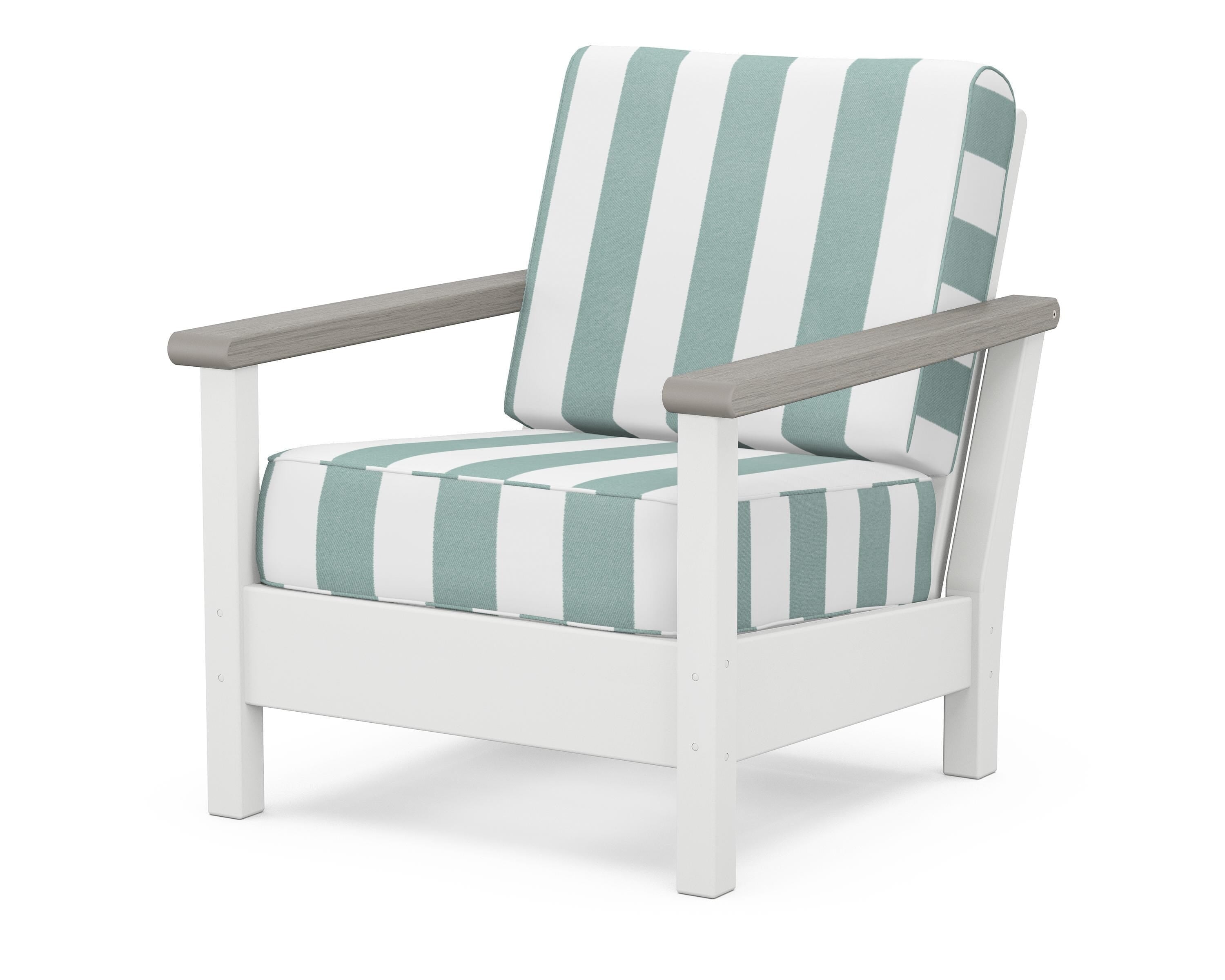 POLYWOOD® Harbour Deep Seating Chair in White / Driftwood / Cabana Stripe Glacier Spa