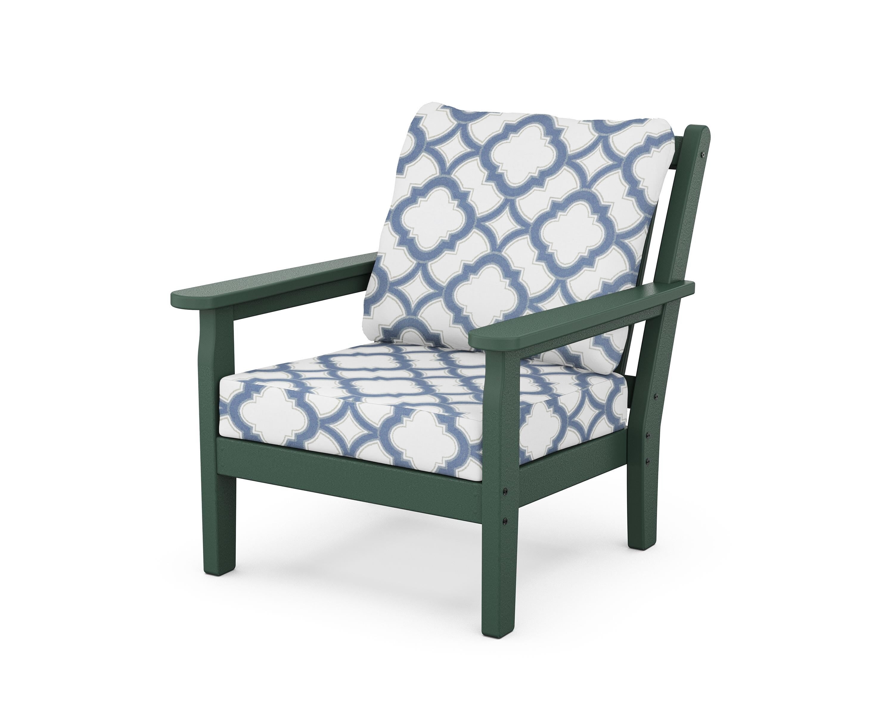 POLYWOOD® Chippendale Deep Seating Chair in Green / Trellis Sky Blue