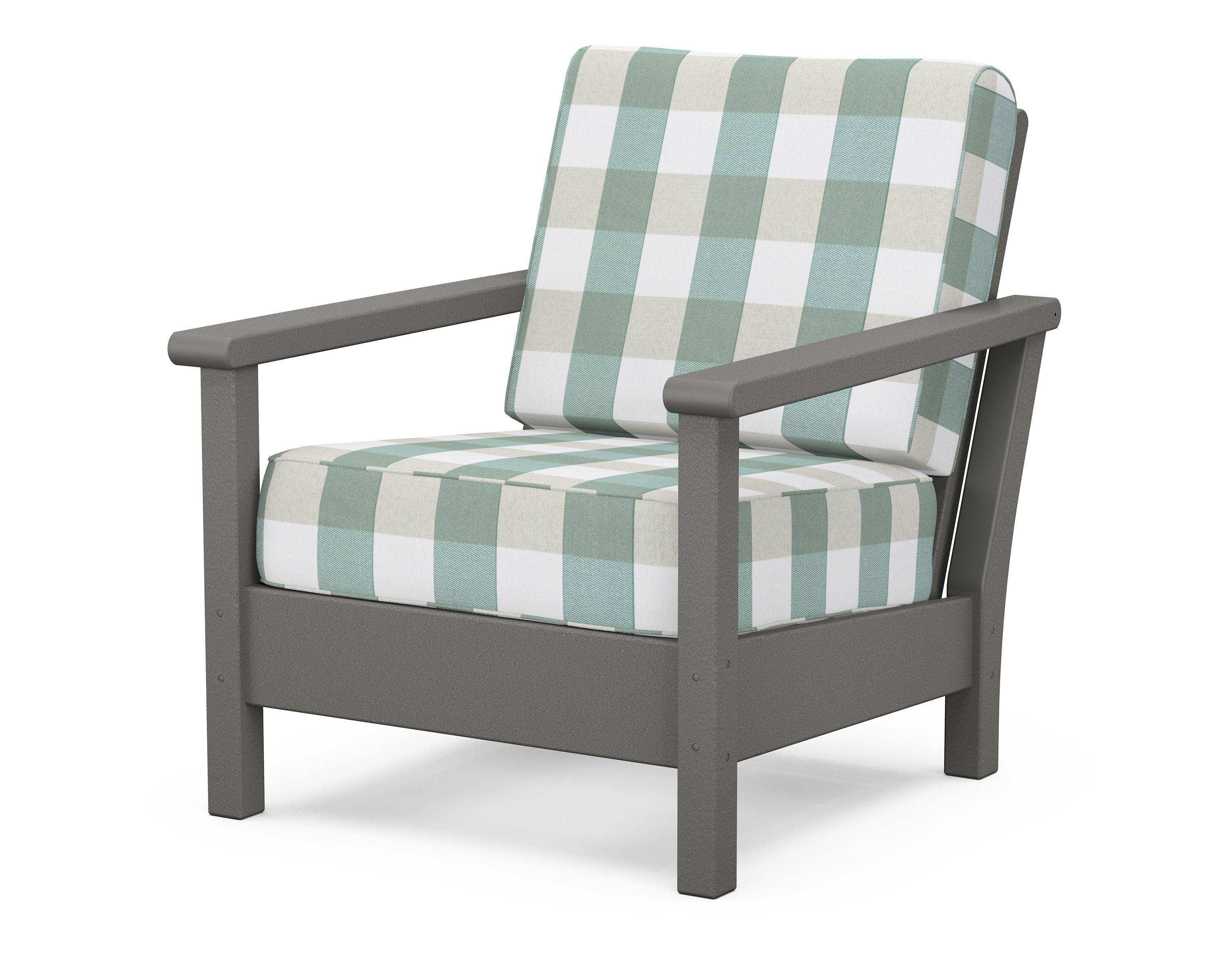 POLYWOOD® Harbour Deep Seating Chair in Slate Grey / Buffalo Plaid Glacier Spa