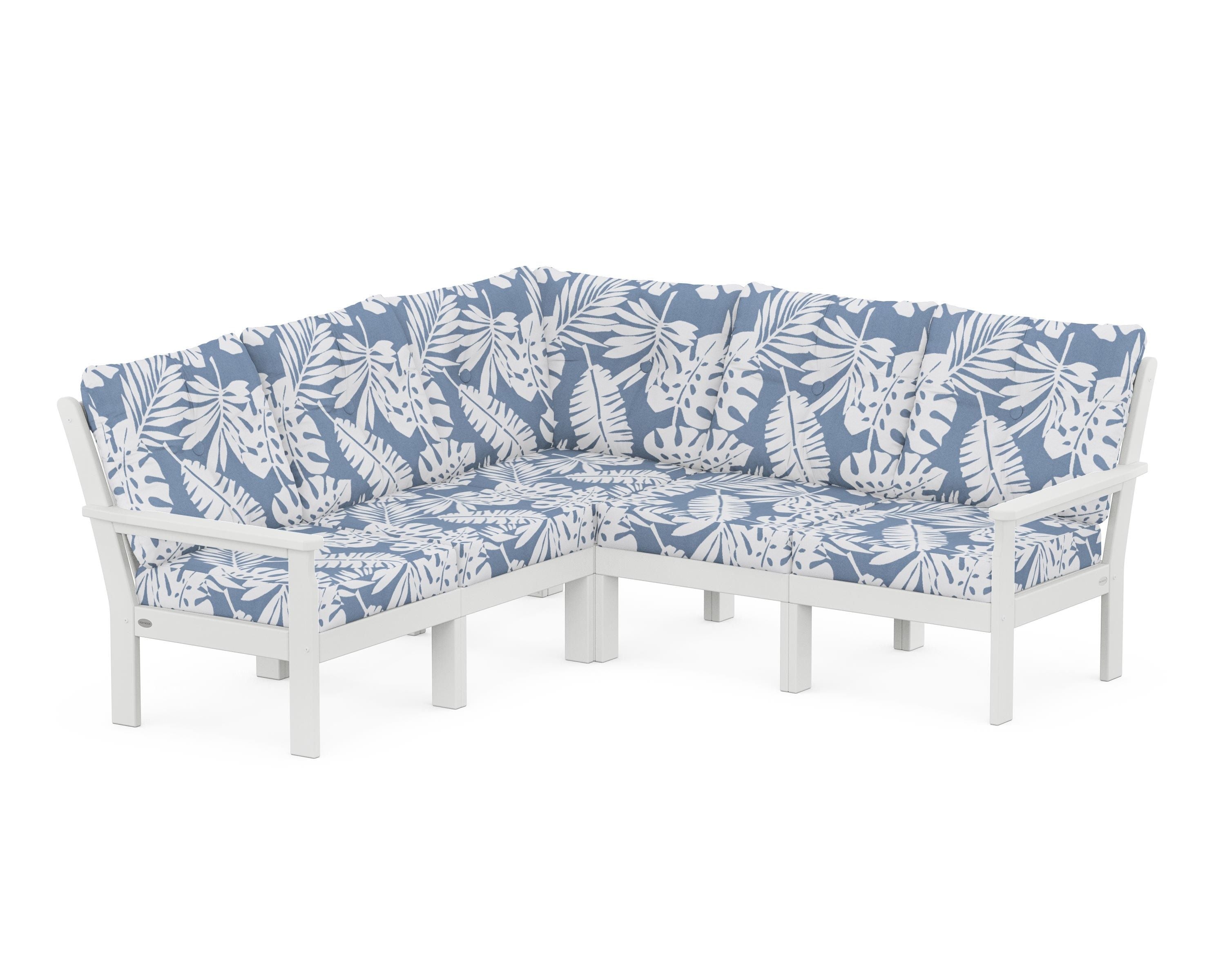 POLYWOOD® Vineyard 5-Piece Sectional in White / Leaf Sky Blue