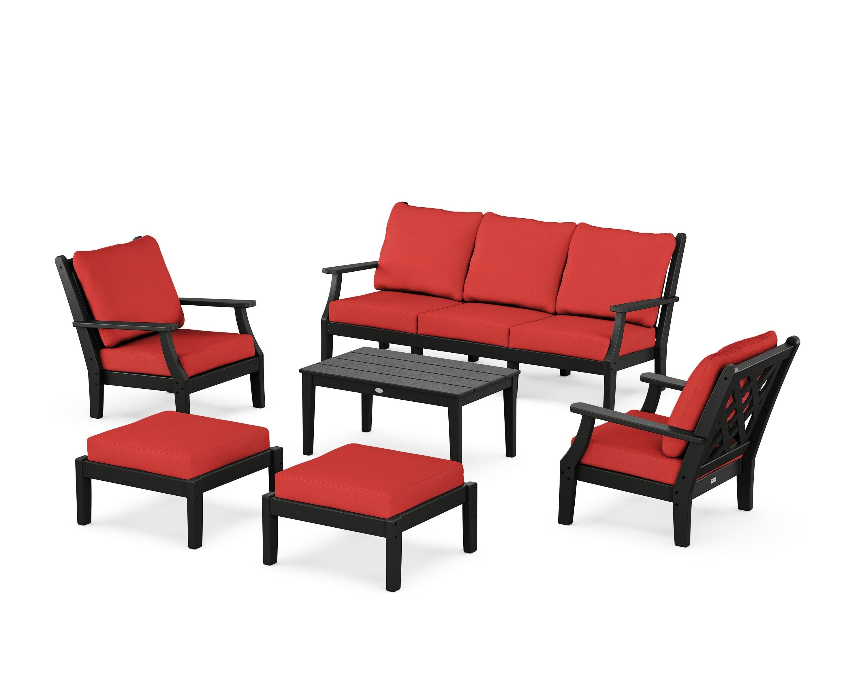 Country Living Wovendale 6-Piece Lounge Sofa Set in Black / Crimson Linen