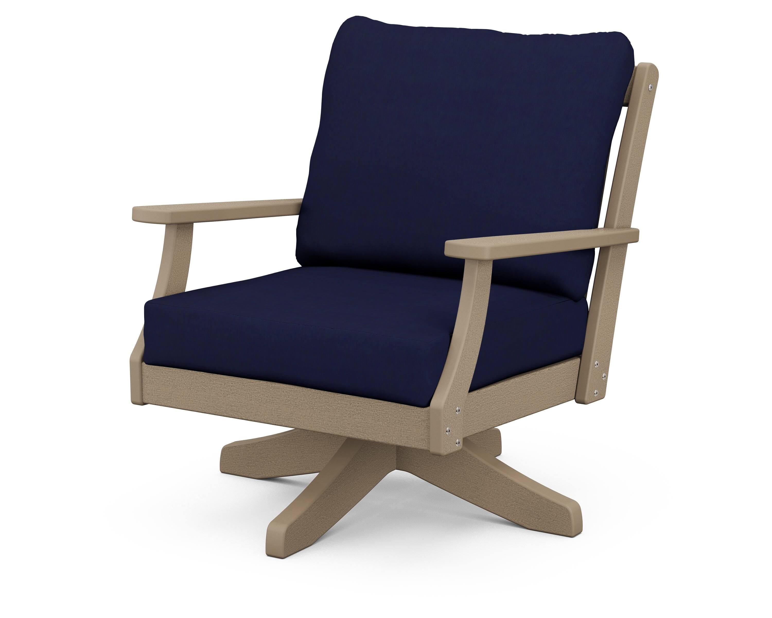 POLYWOOD® Braxton Deep Seating Swivel Chair in Vintage Sahara / Navy