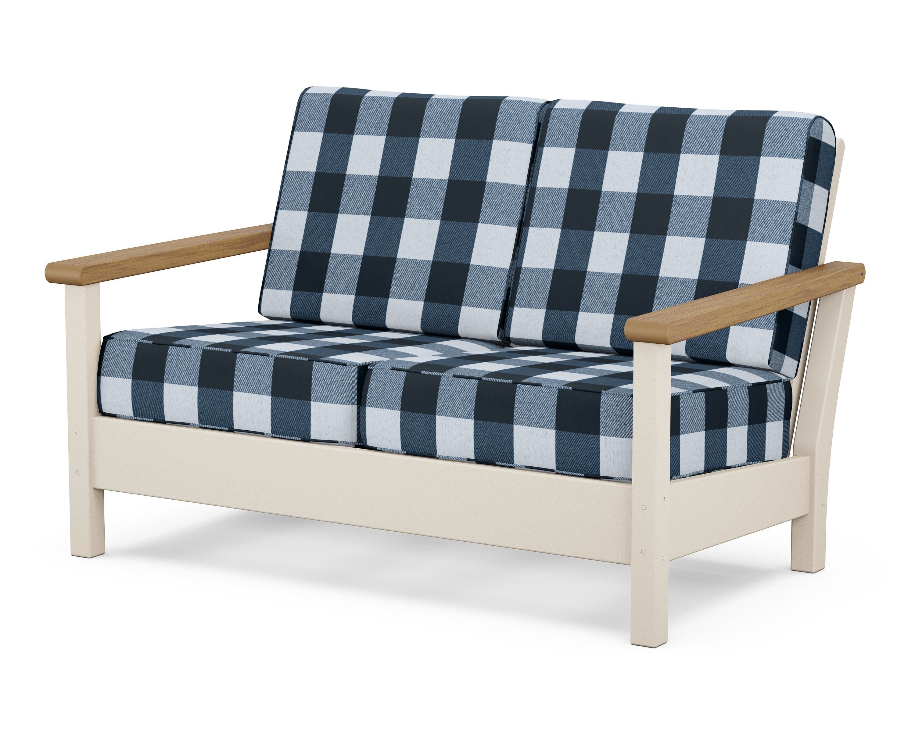 POLYWOOD® Harbour Deep Seating Loveseat in Sand / Natural / Buffalo Plaid Marine Indigo