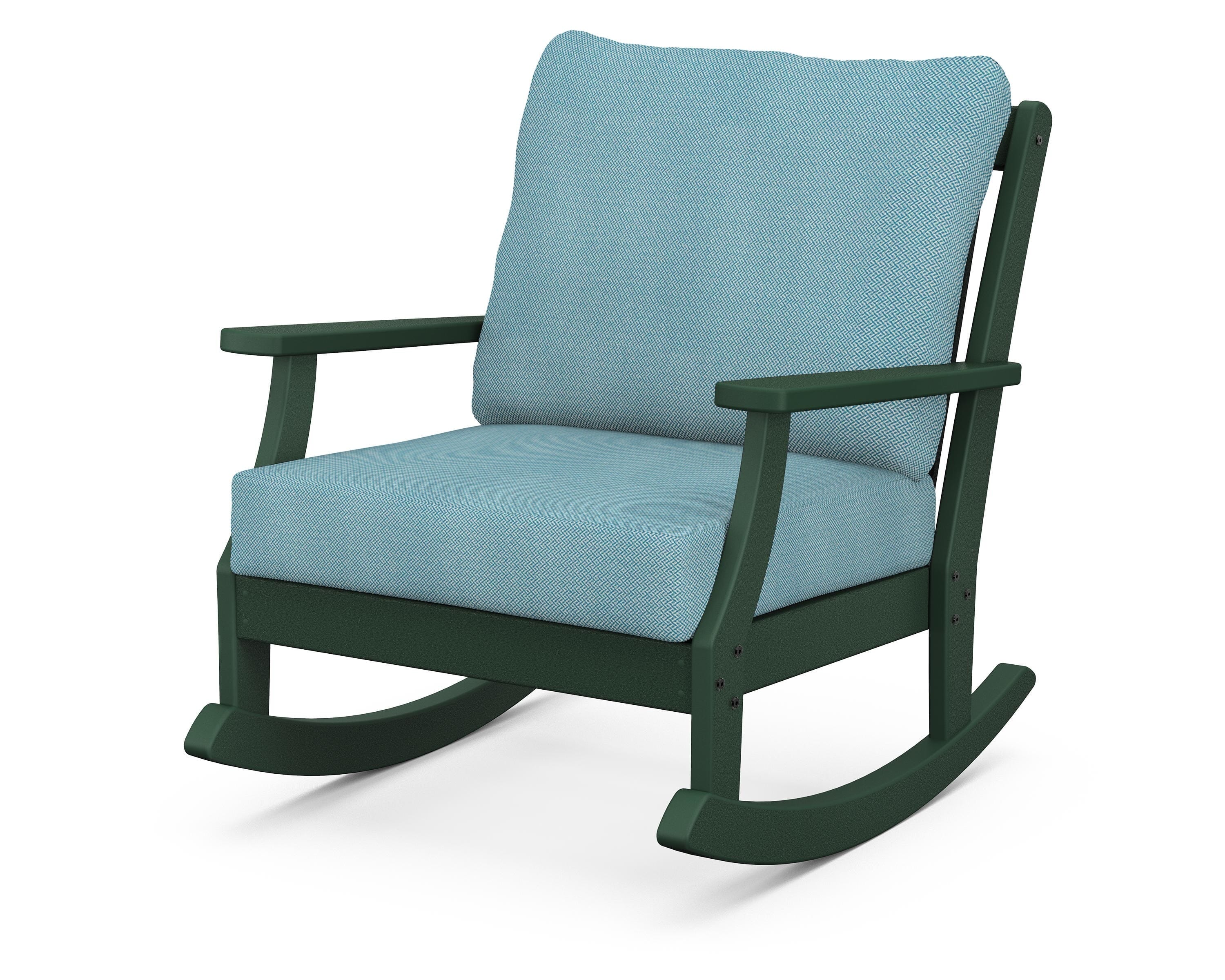 POLYWOOD® Braxton Deep Seating Rocking Chair in Green / Lattice Sky Blue