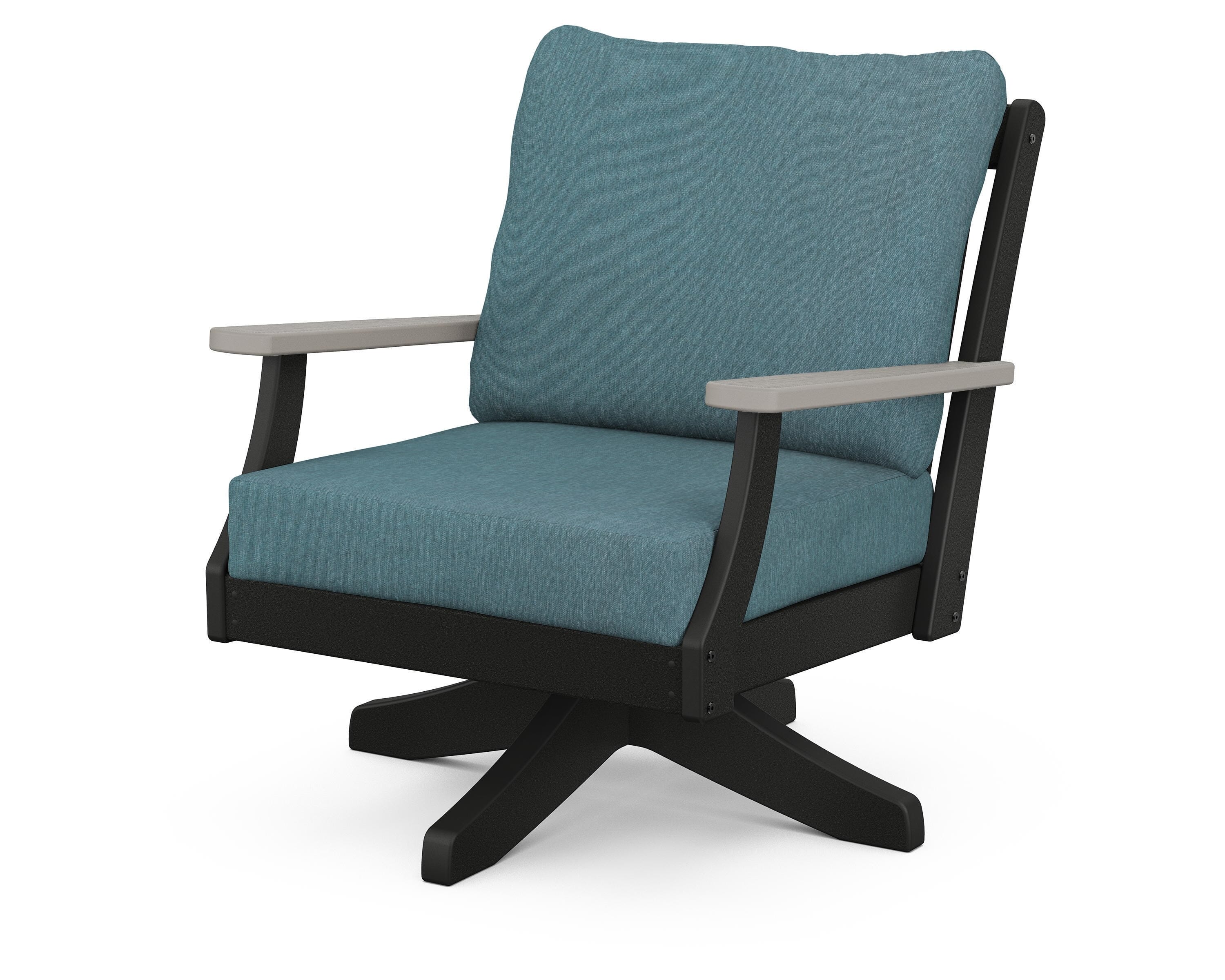 POLYWOOD® Braxton Deep Seating Swivel Chair in Black / Driftwood / Ocean Teal