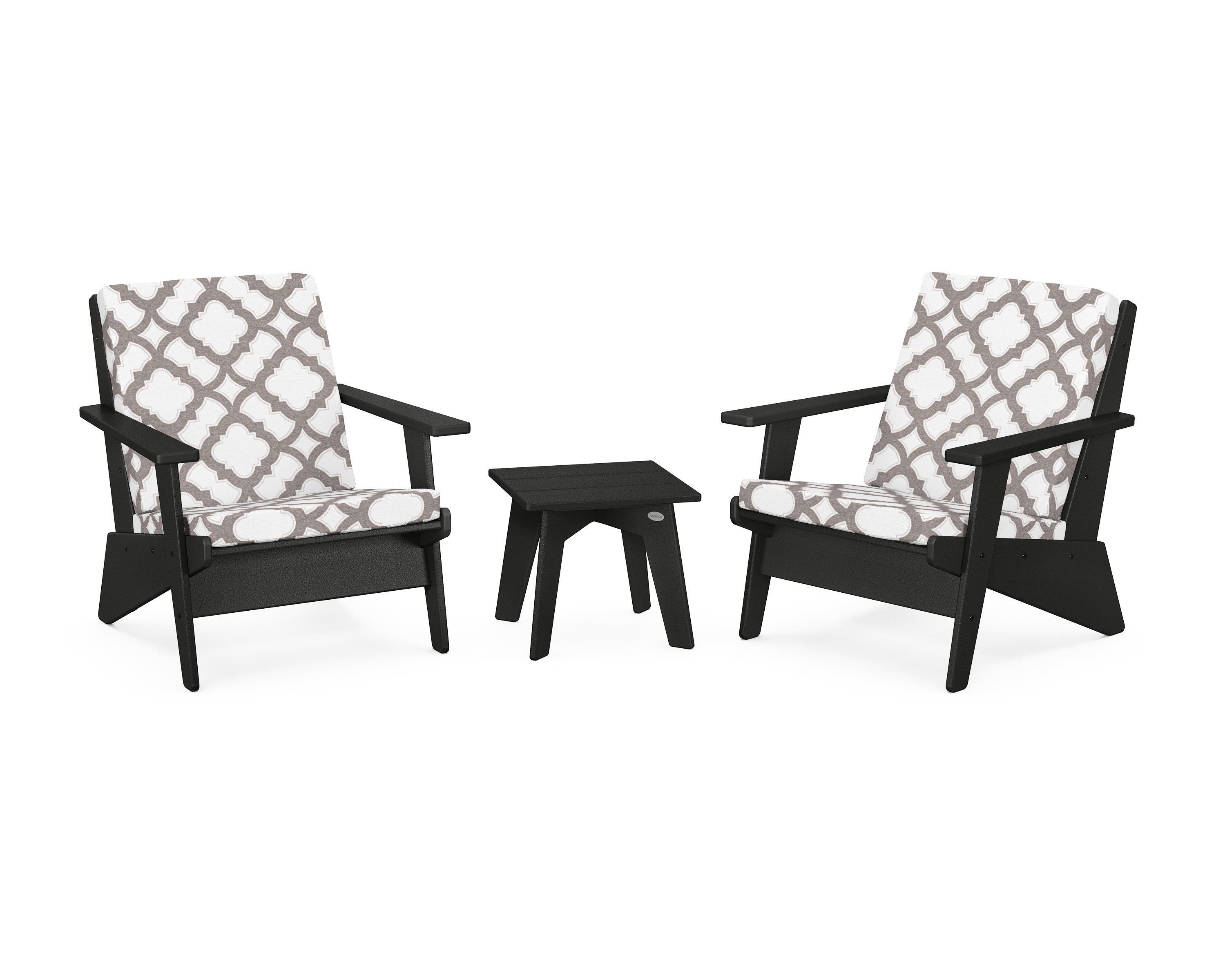 POLYWOOD® Riviera Modern Lounge 3-Piece Set in Black / Trellis Grey Mist