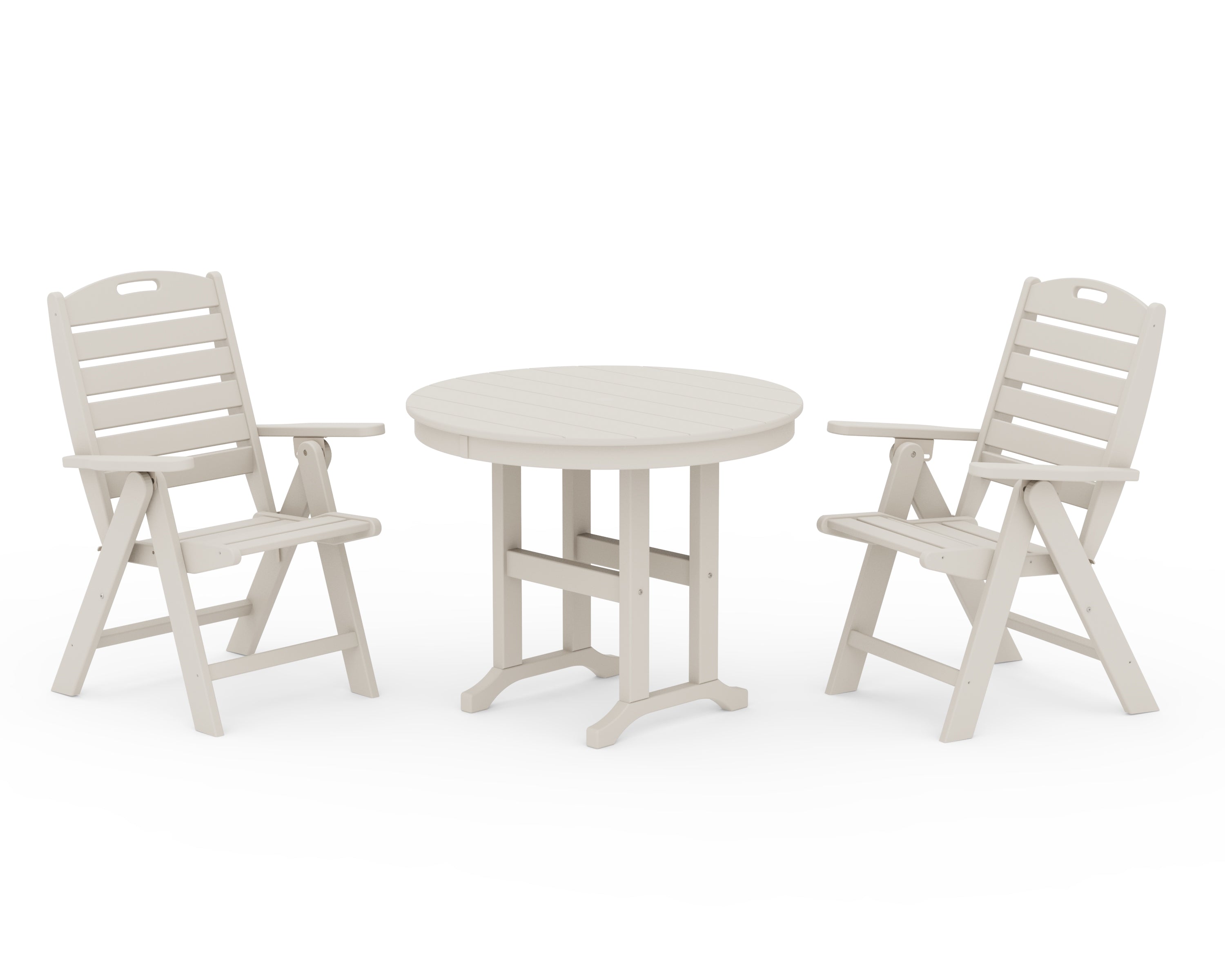 POLYWOOD® Nautical Folding Highback Chair 3-Piece Round Dining Set in Sand