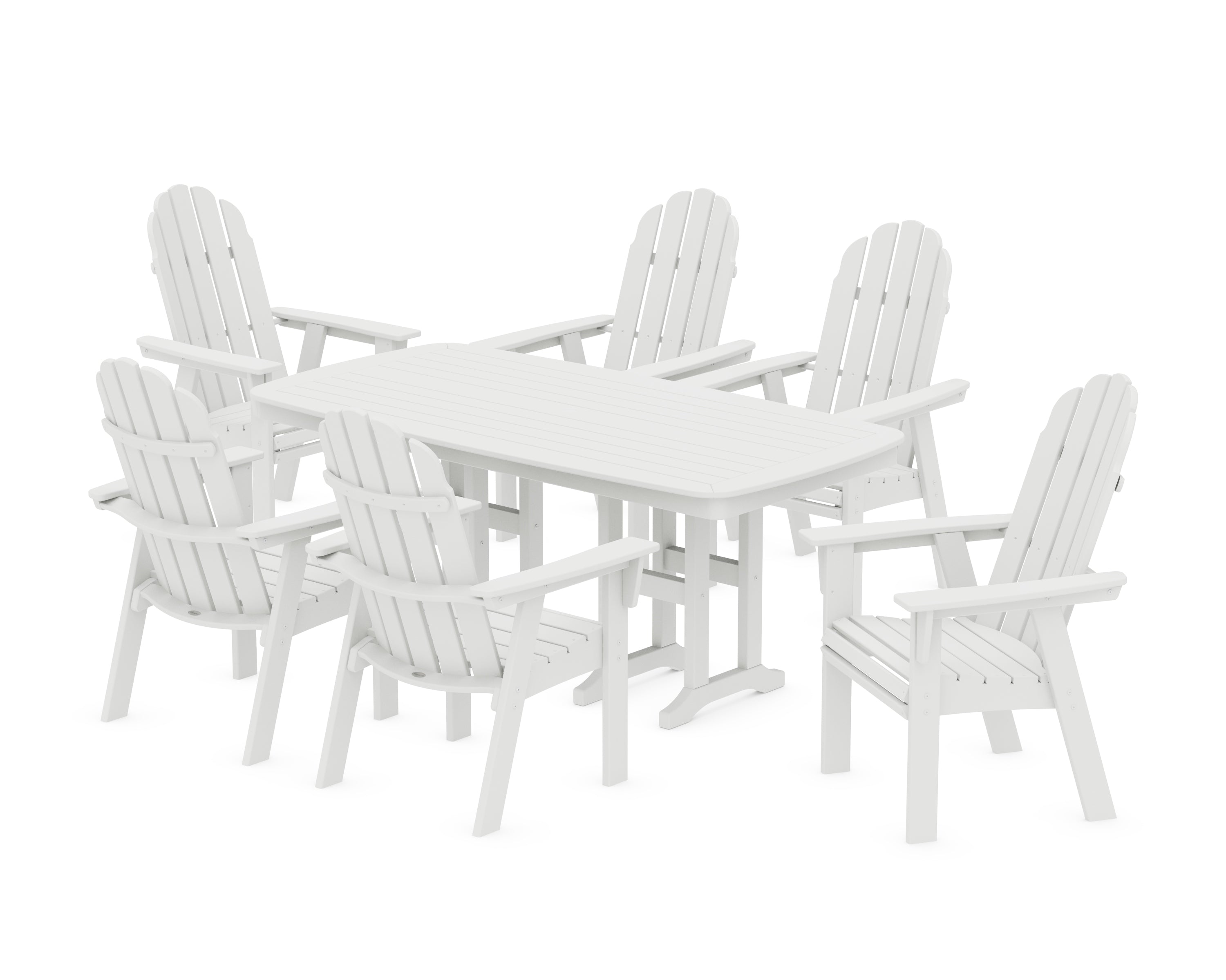POLYWOOD® Vineyard Curveback Adirondack Chair 7-Piece Dining Set in White