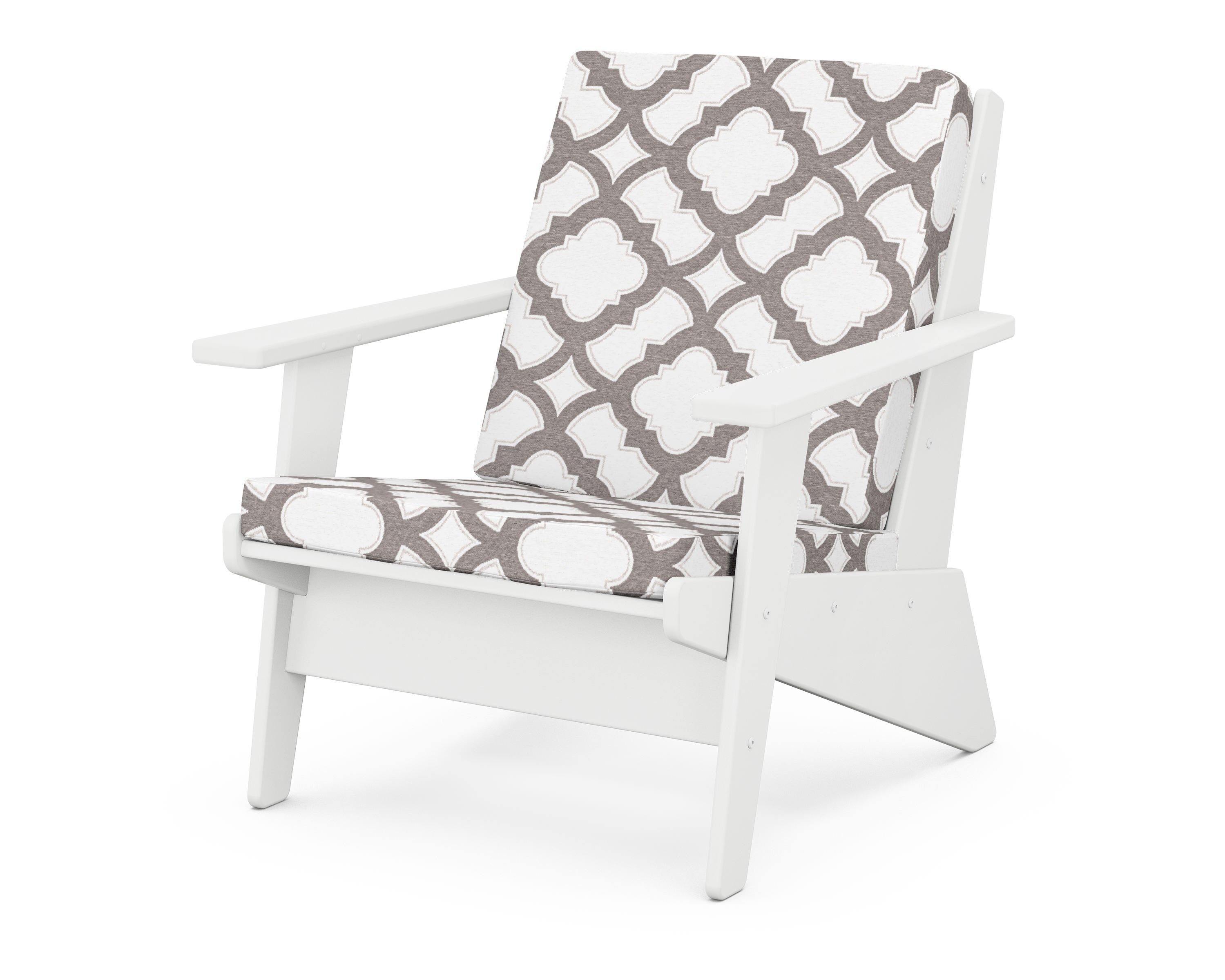 POLYWOOD® Riviera Modern Lounge Chair in White / Trellis Grey Mist