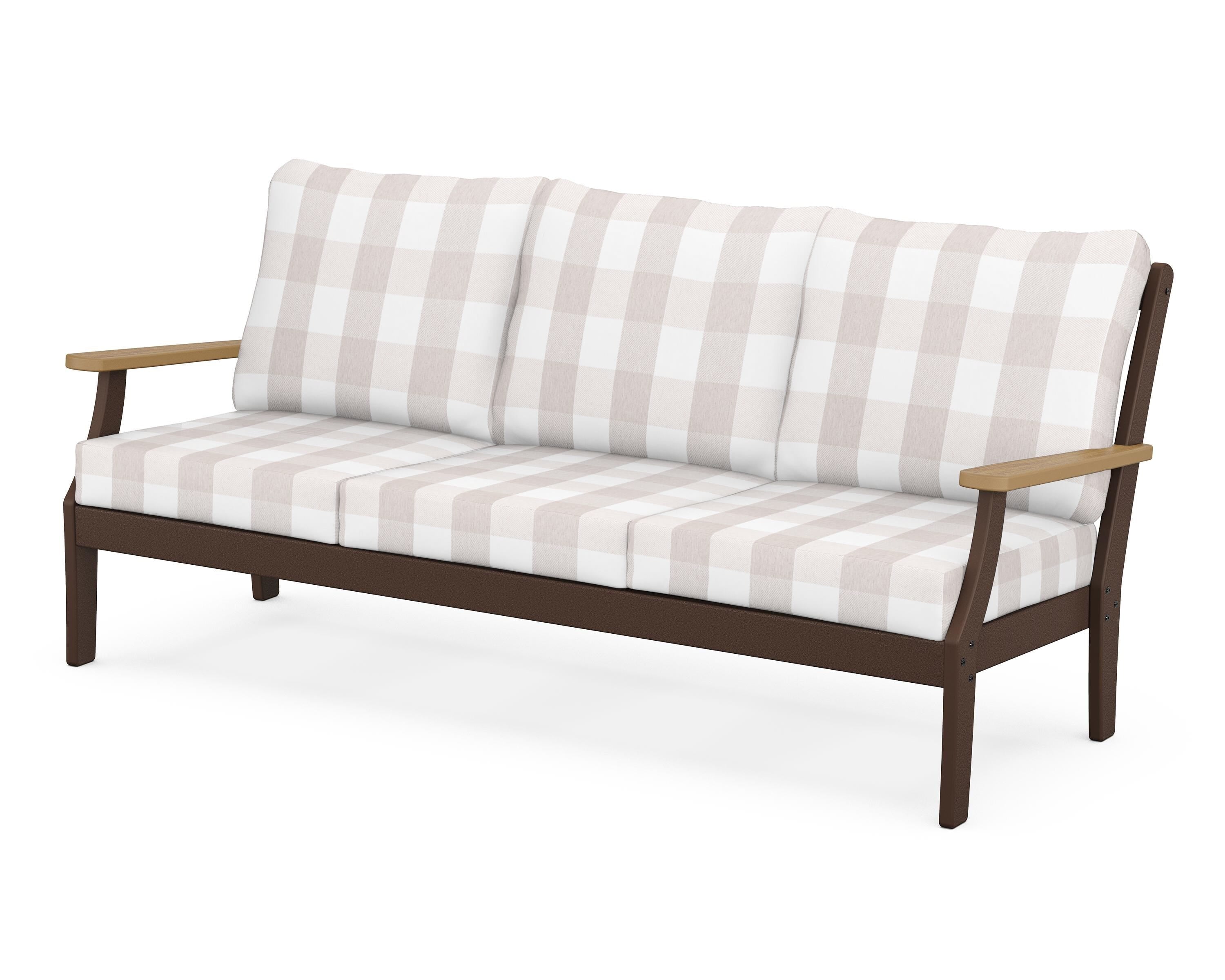POLYWOOD® Braxton Deep Seating Sofa in Mahogany / Natural / Buffalo Plaid Dune Burlap