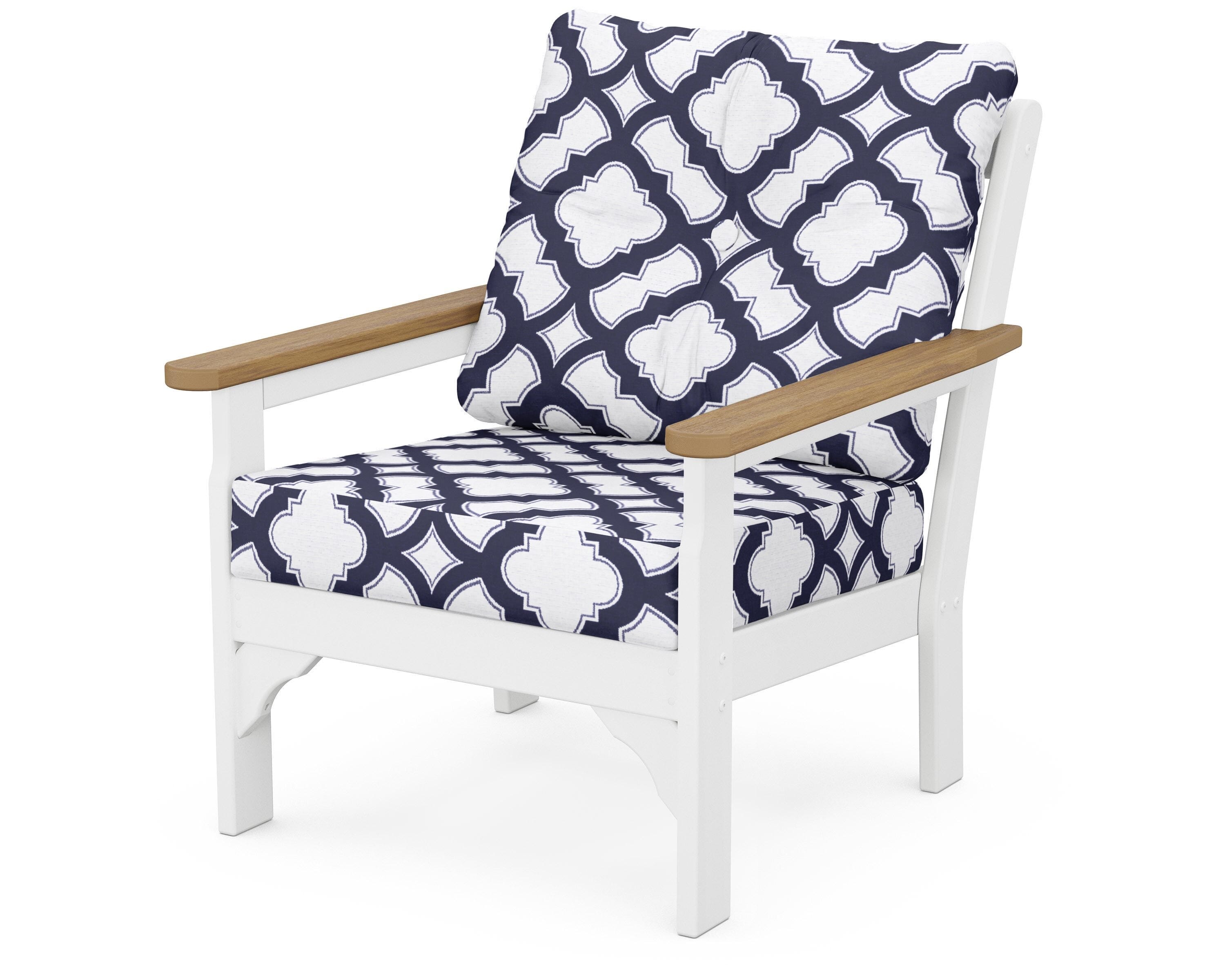 POLYWOOD® Vineyard Deep Seating Chair in White / Natural / Trellis Navy