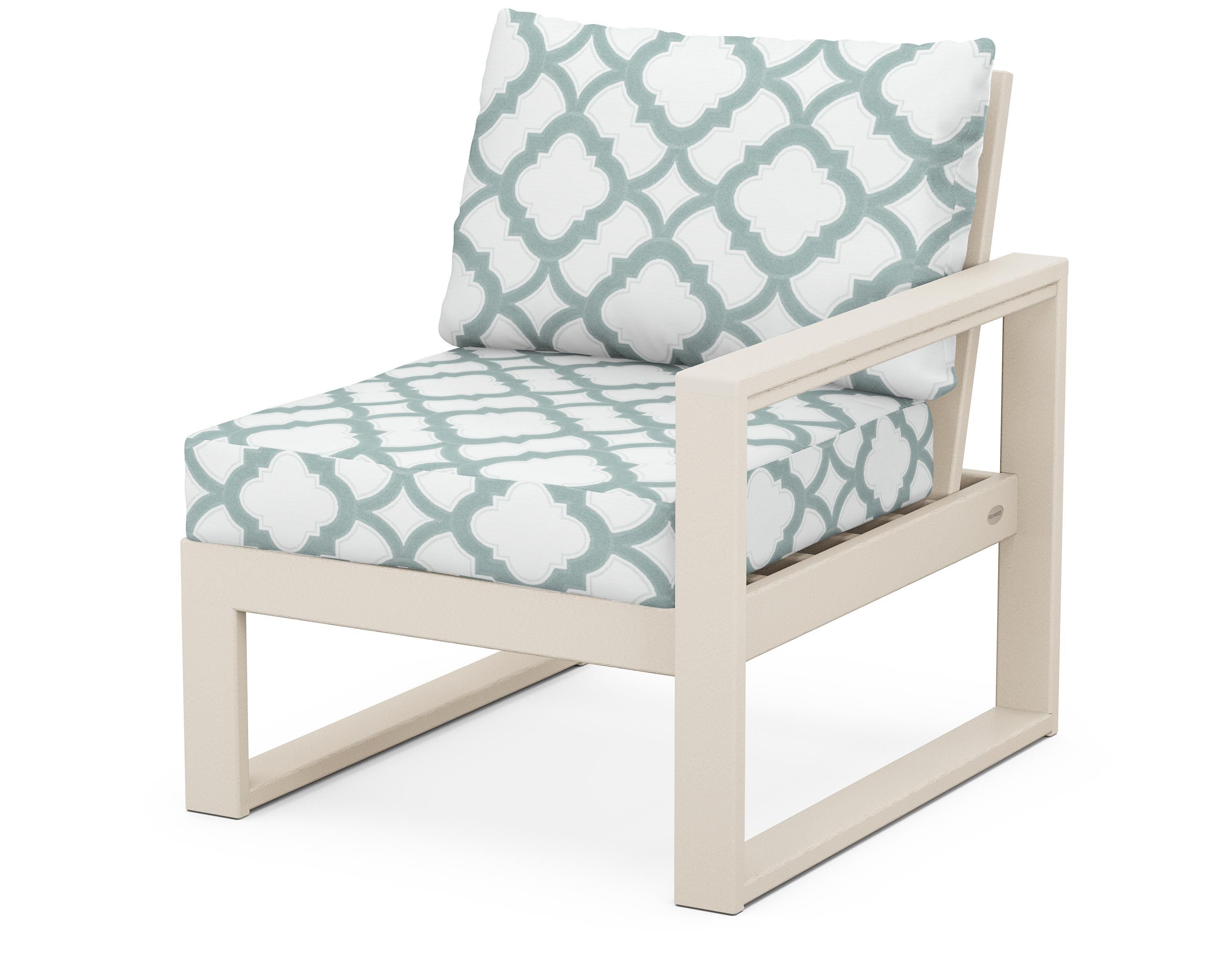 POLYWOOD® EDGE Modular Right Arm Chair in Sand / Trellis Glacier Spa