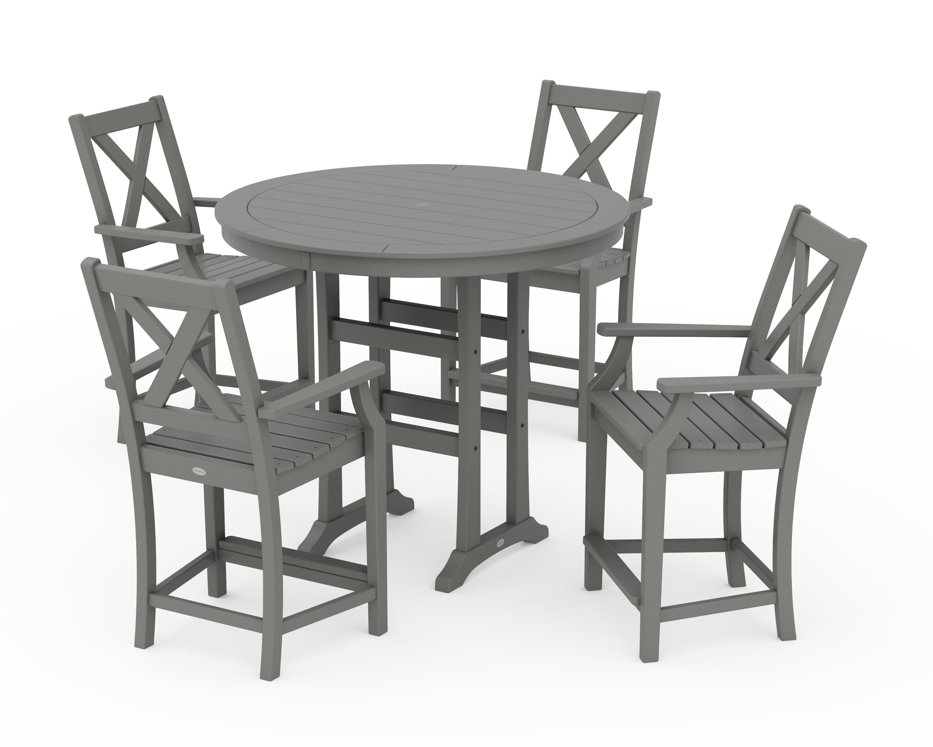 POLYWOOD® Braxton 5-Piece Nautical Trestle Arm Chair Counter Set in Slate Grey