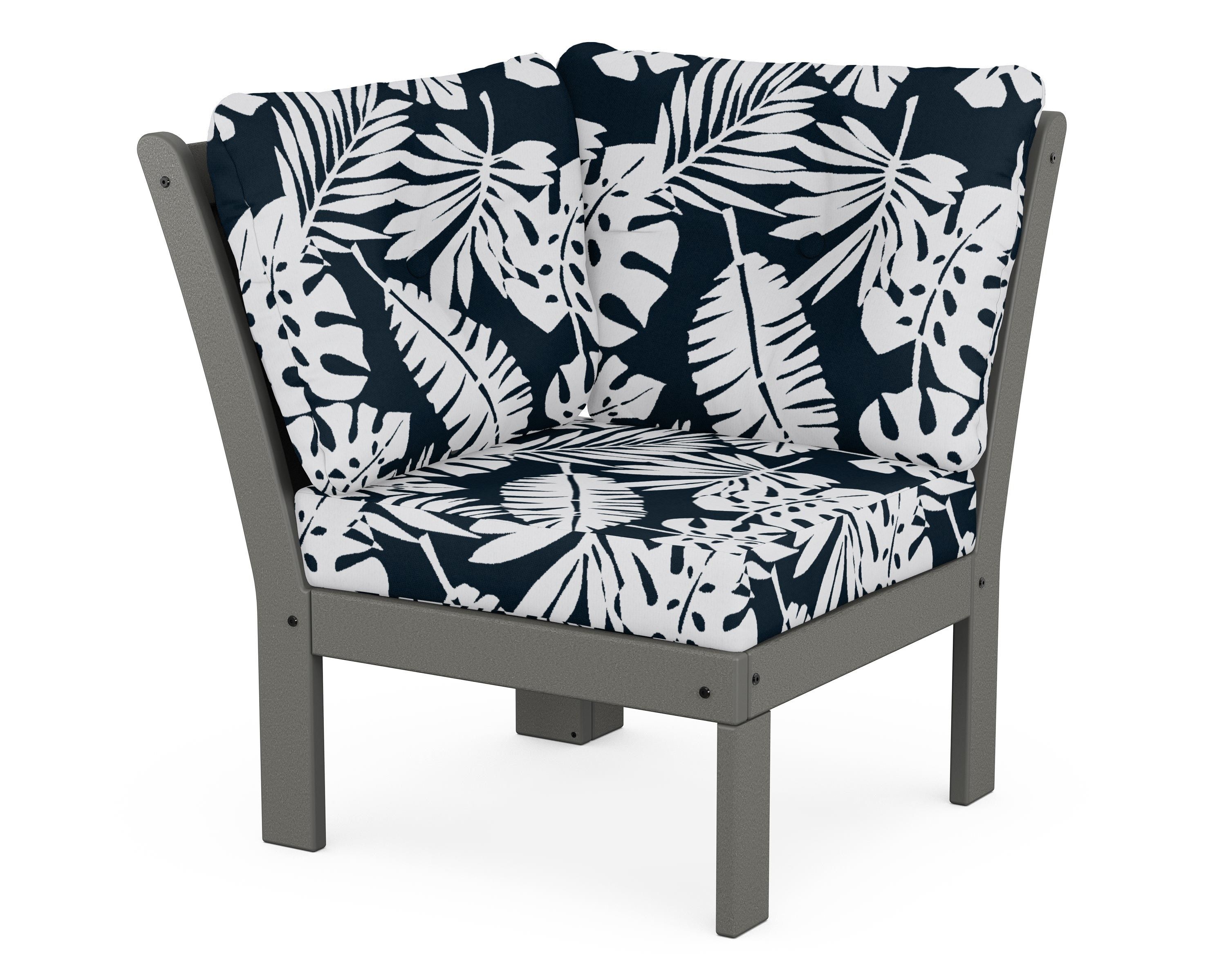 POLYWOOD® Vineyard Modular Corner Chair in Slate Grey / Leaf Marine Indigo