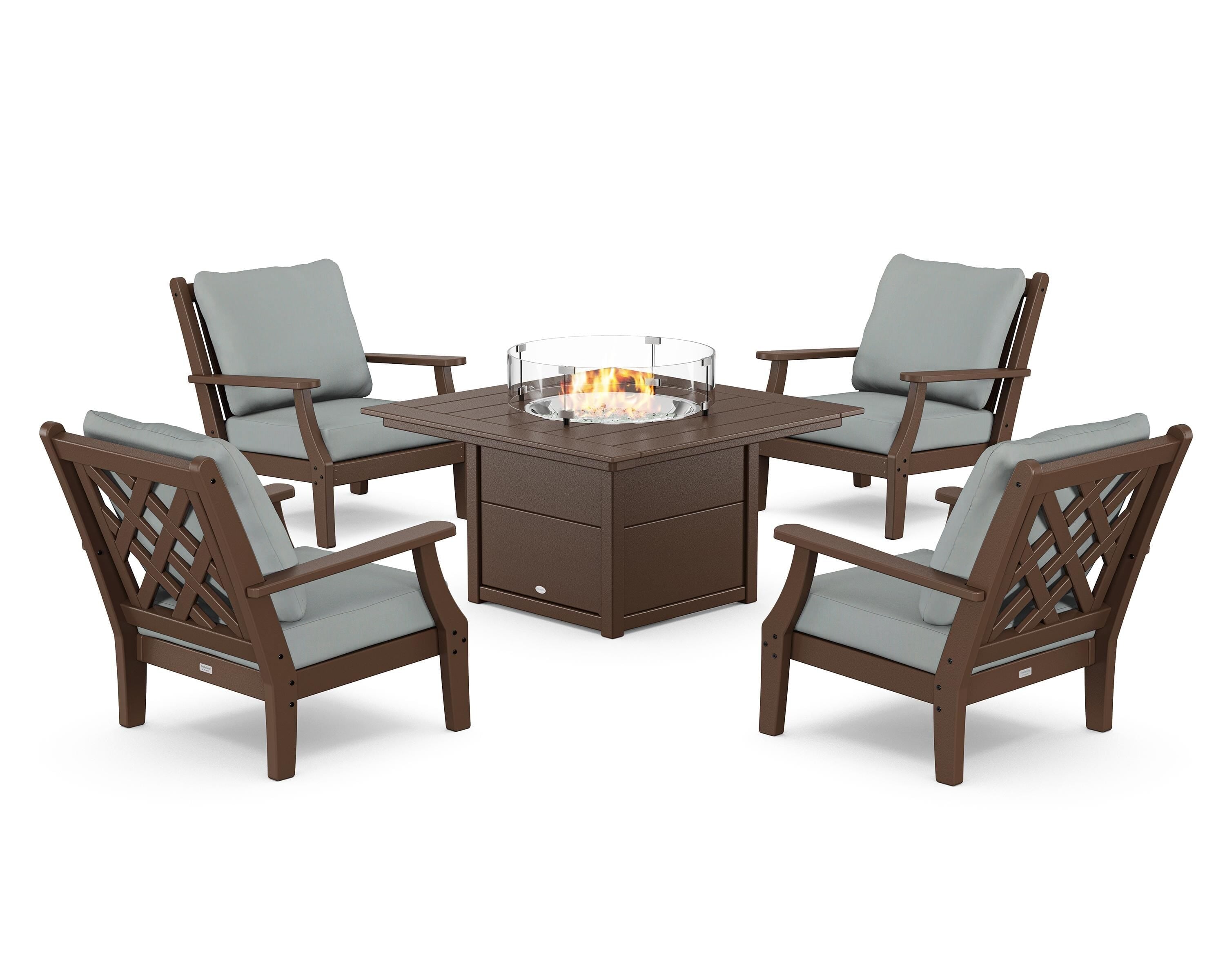 Country Living Wovendale 5-Piece Deep Seating Set with Fire Pit Table in Mahogany / Spa