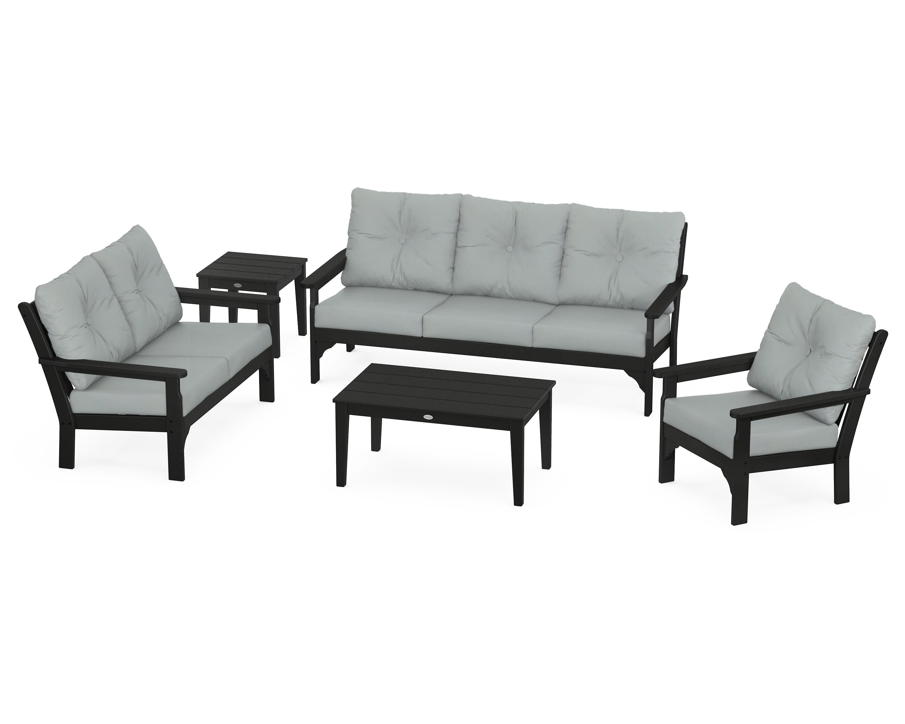 POLYWOOD® Vineyard 5 Piece Deep Seating Set in Black / Spa