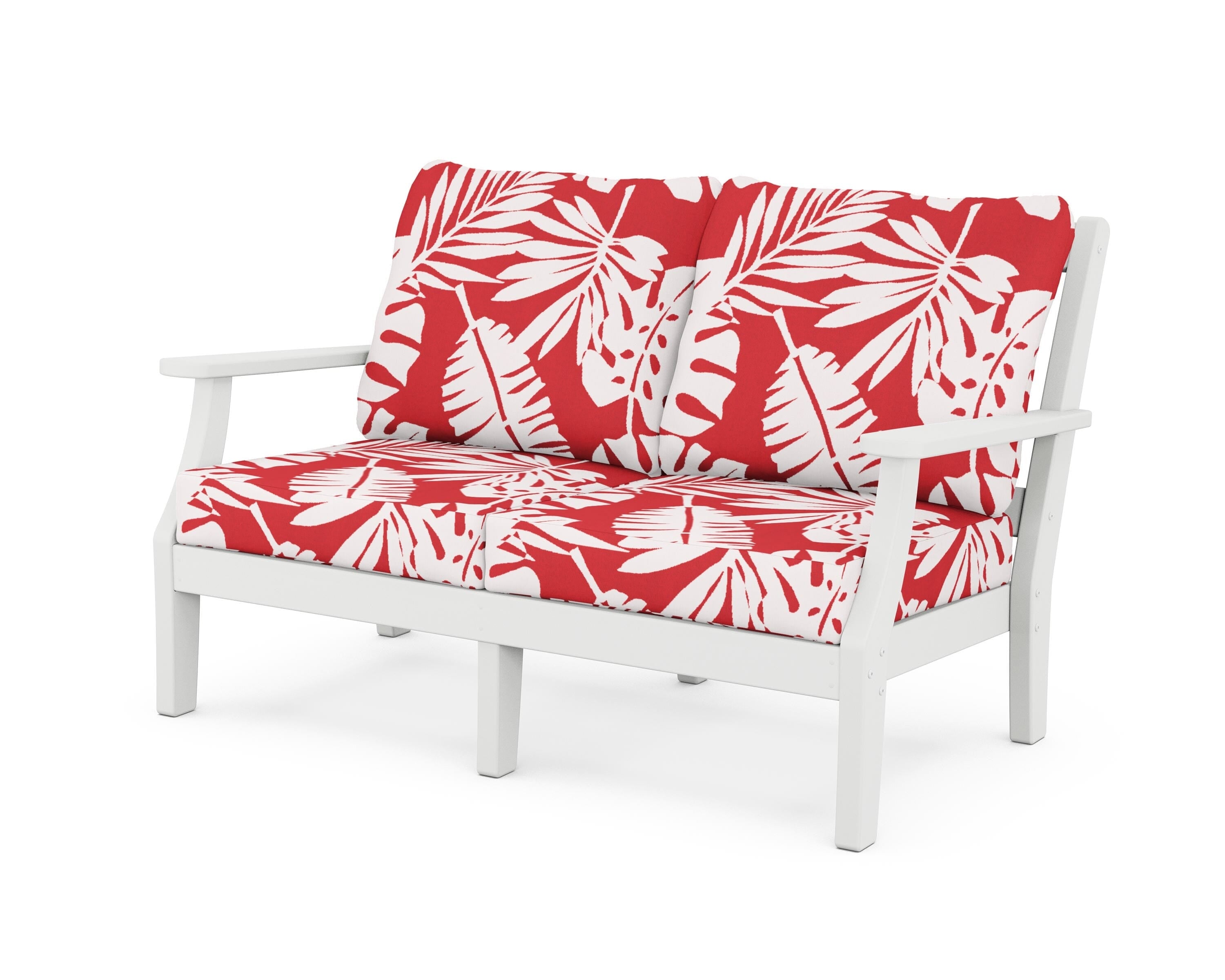 Martha Stewart by POLYWOOD® Chinoiserie Deep Seating Loveseat in White / Leaf Crimson
